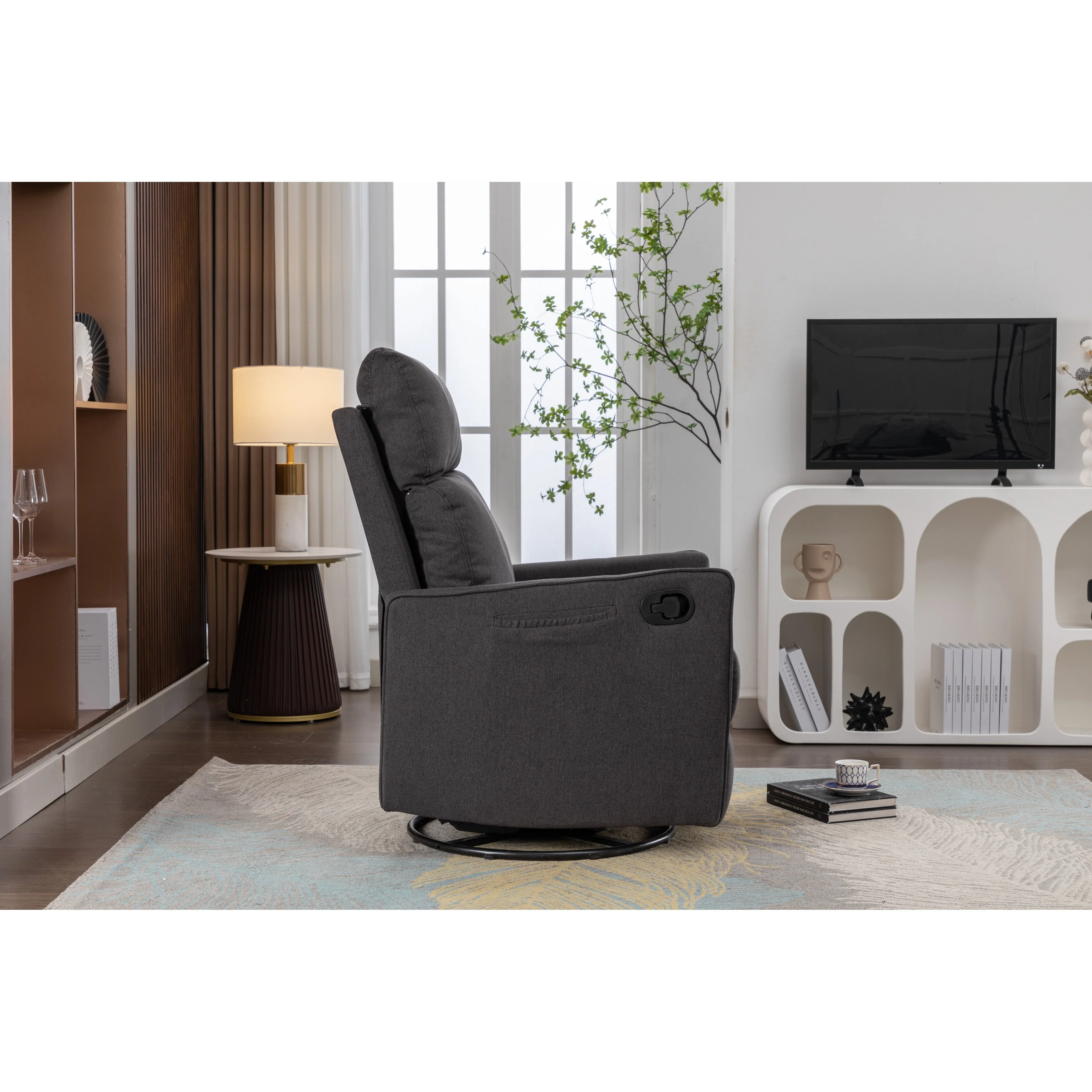 Manual Swivel Rocker Recliner Chair with Adjustable Back & Footrest
