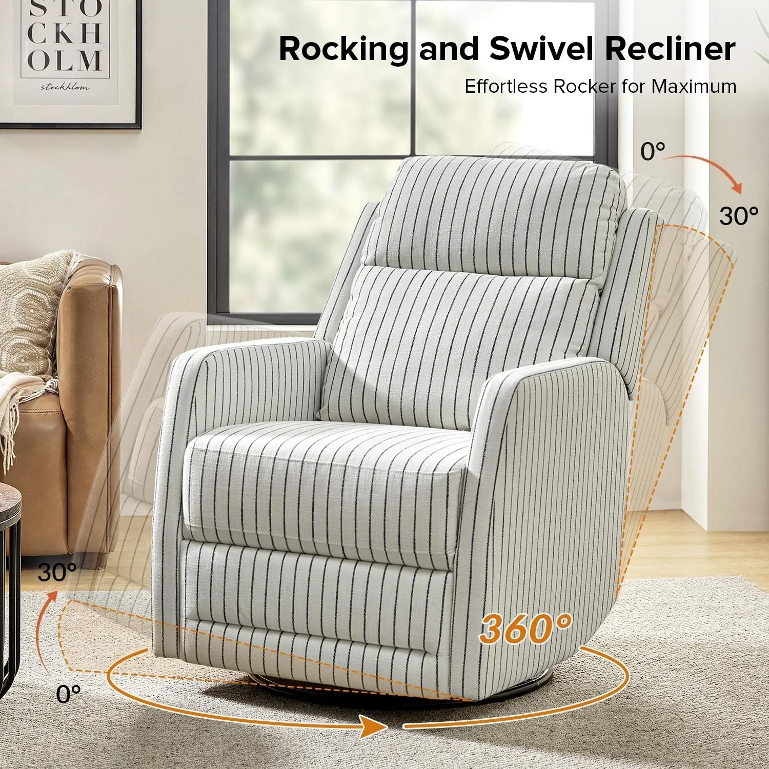 Diana Modern Polyester 360-degree Swivel Rocker Recliner by HULALA HOME