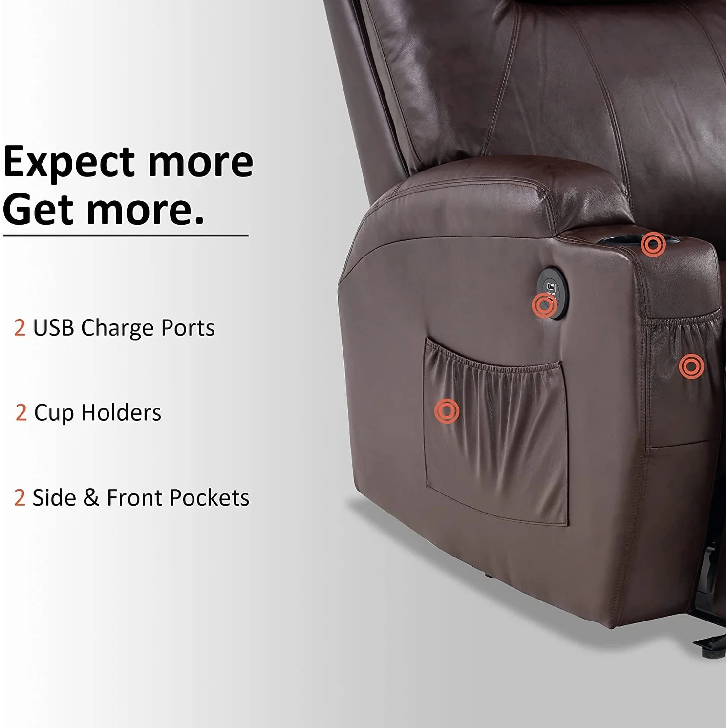 Mcombo Electric Power Recliner Chair with Massage and Heat, Faux Leather 7050