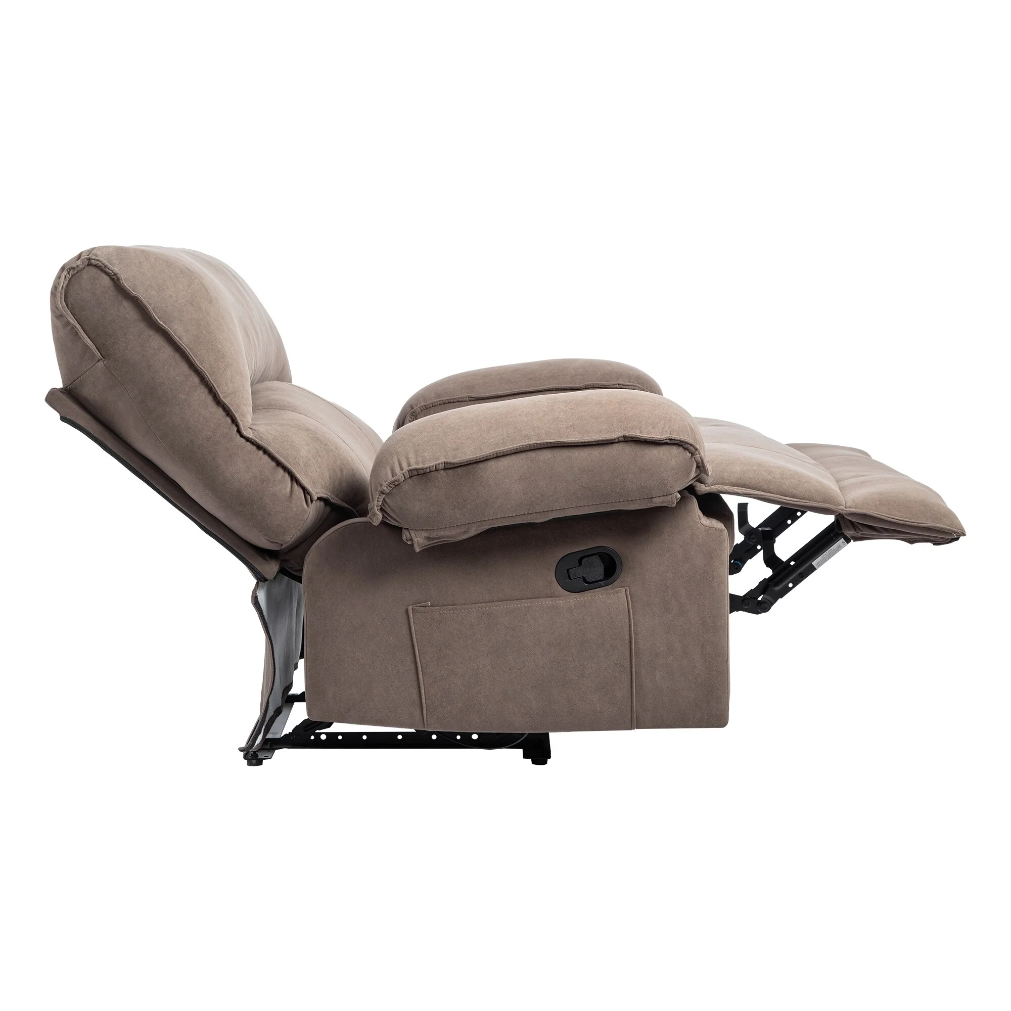 Grey Push-Back Recliner Sofa with Soft Fleece Upholstery and Heated Pillow