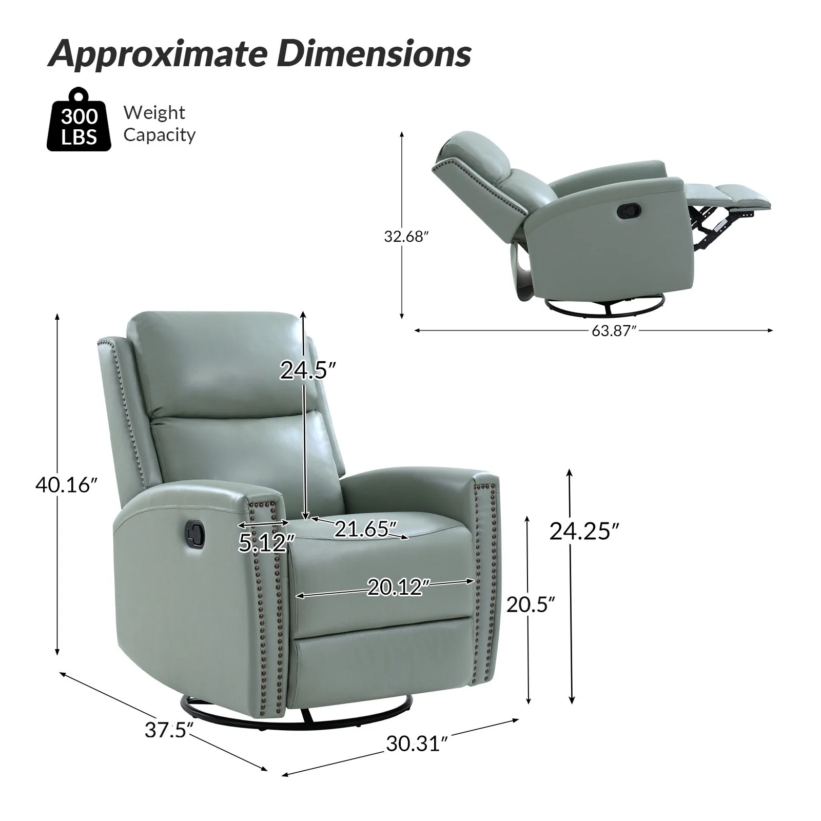 Fiacro 30.31Wide Modern Genuine Leather Wingback Swivel Rocker Recliner with Nailhead Trims
