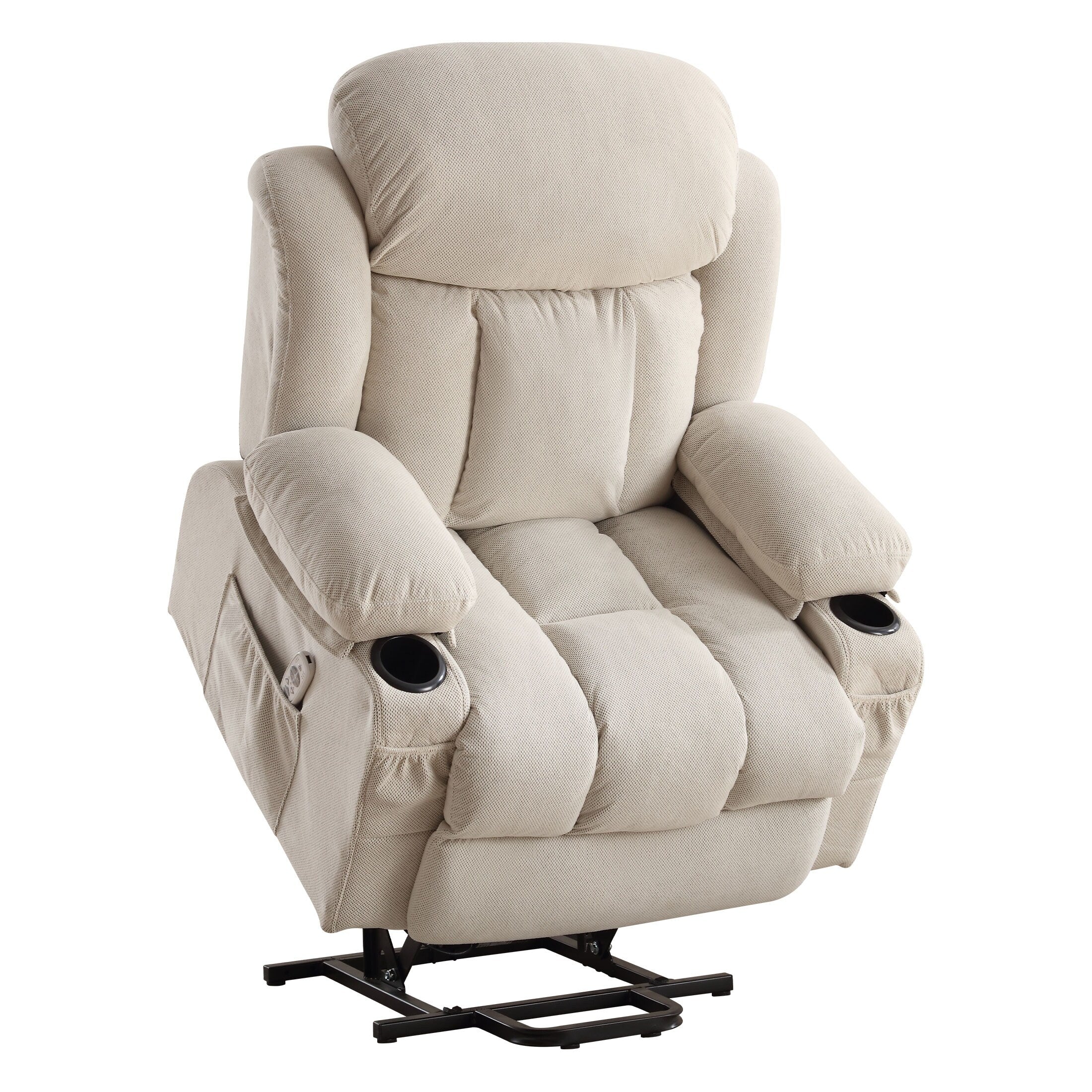Beige Electric Recliner with Heat, Massage, USB, and Remote Control