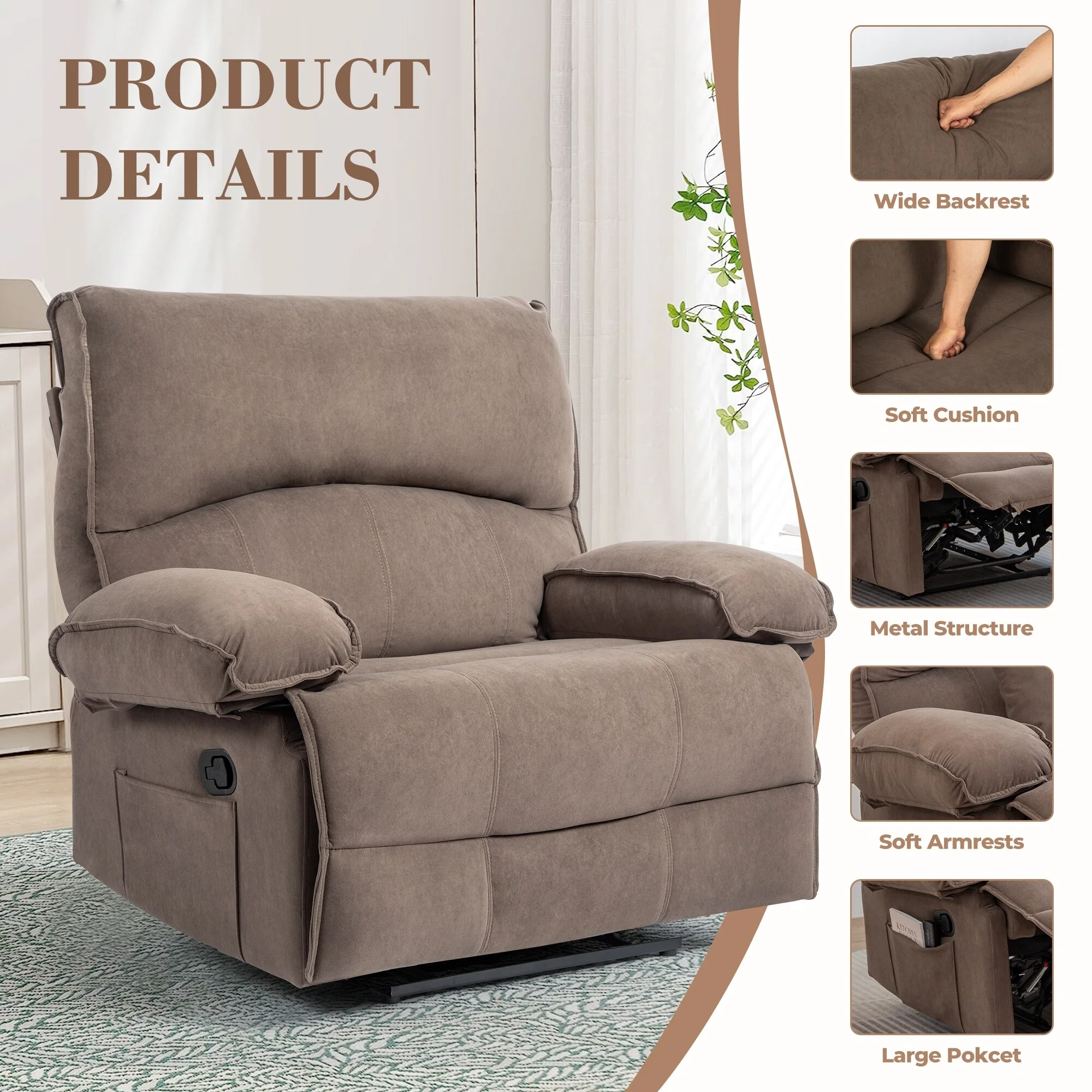 Oversized Manual Recliner Chair Sofa for Living Room