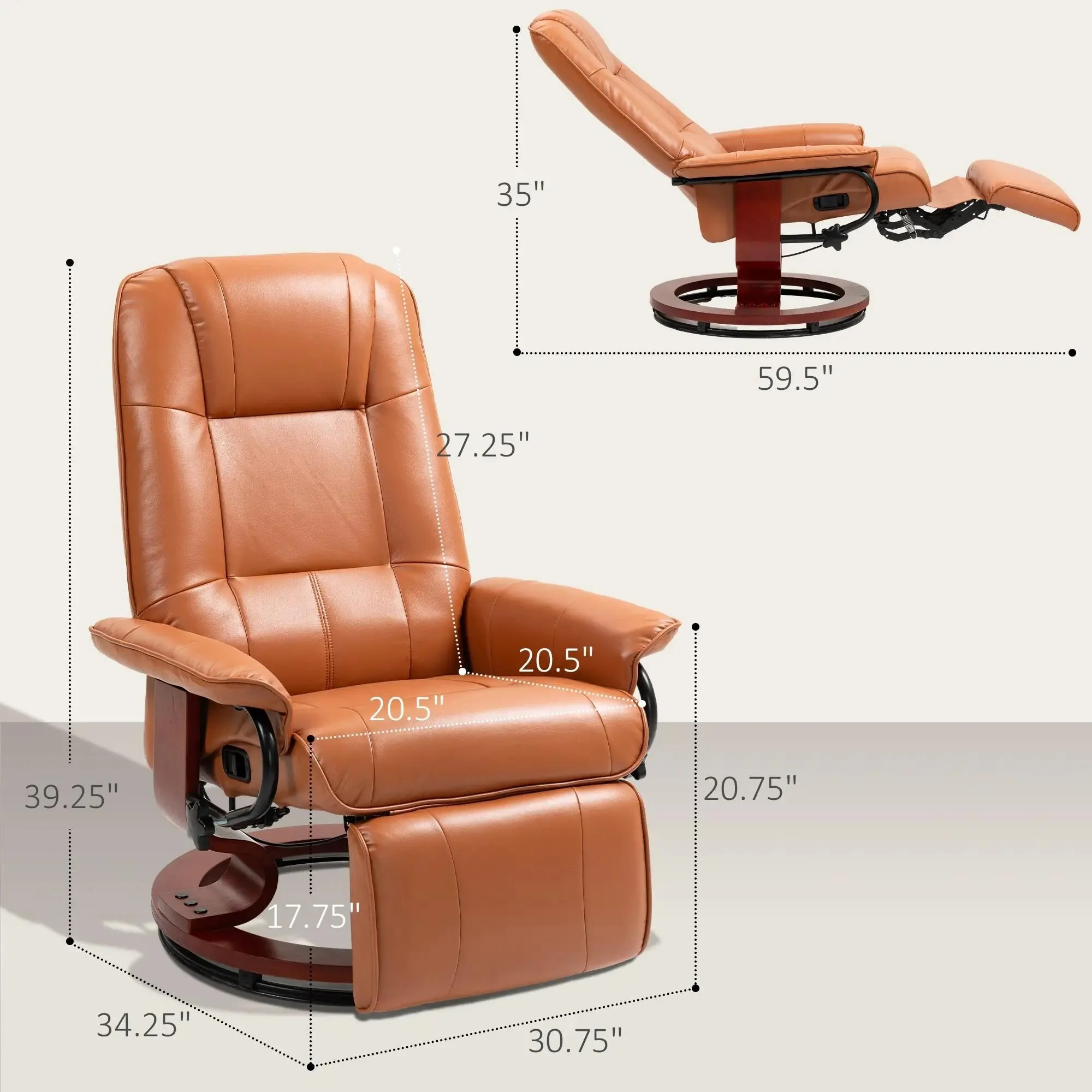Faux Leather Recliner Chair, Swivel Recliner with Footrest, Armrest