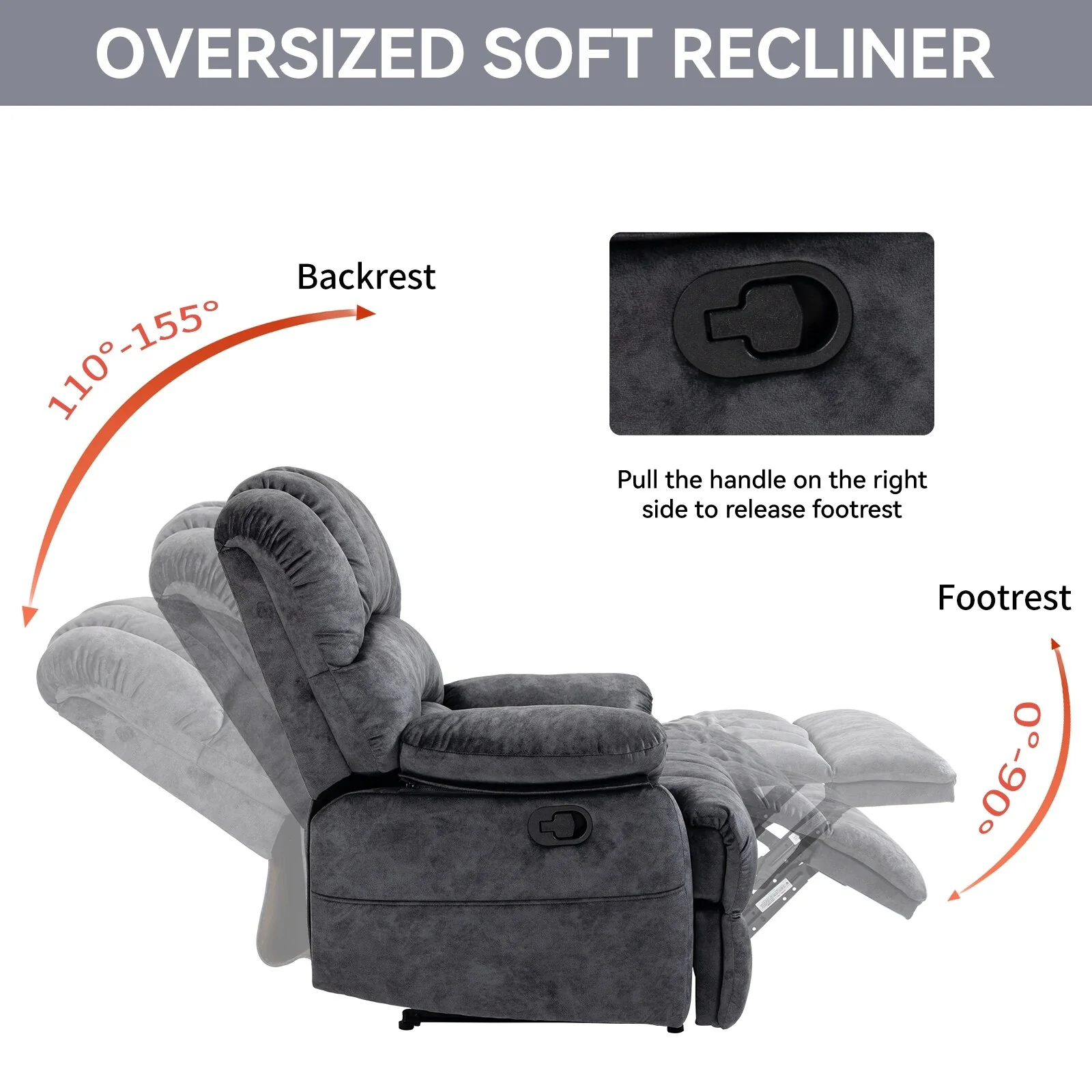 Fabric Large Manual Recliner Chair with Adjustable Backrest and Footstool