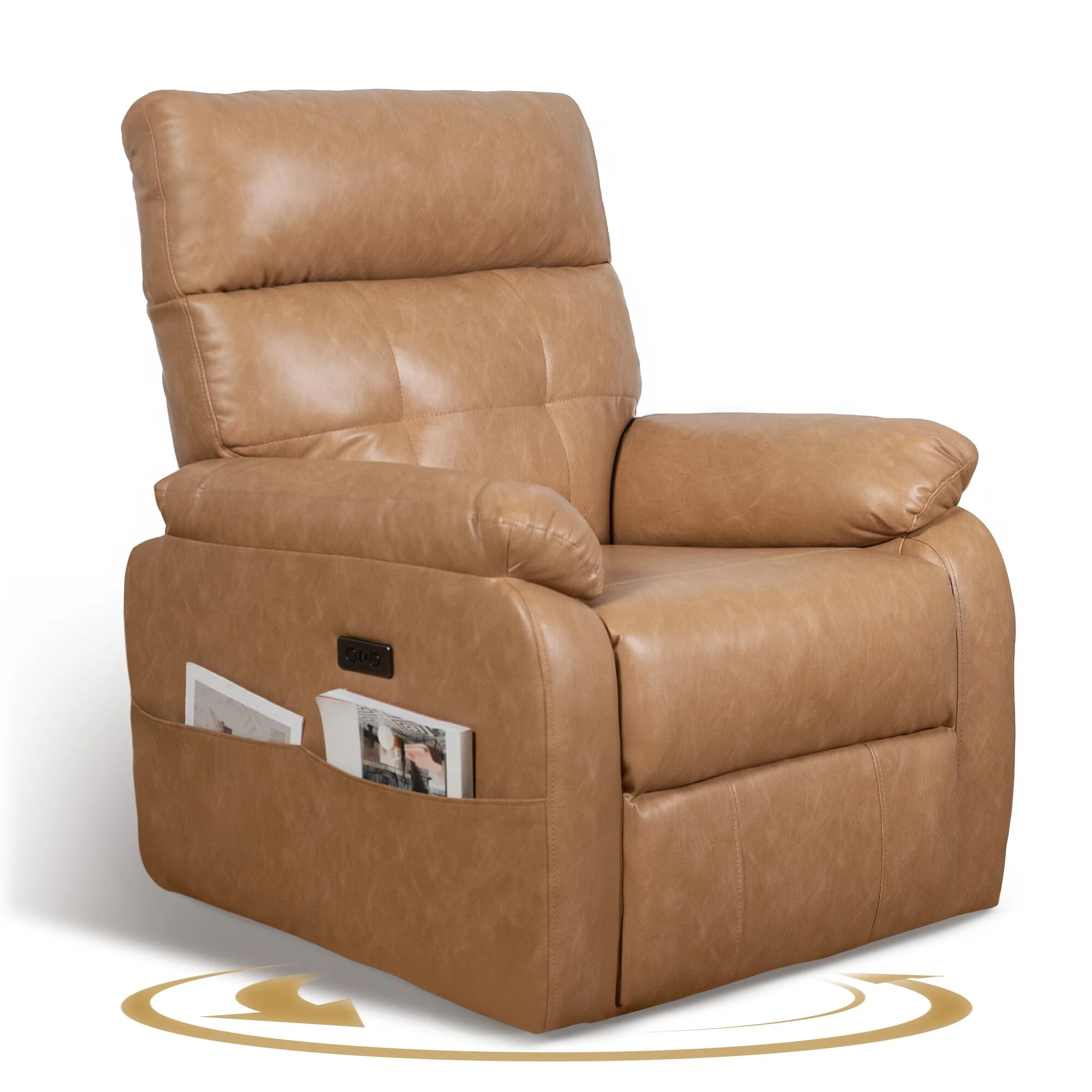 Power Swivel Rocker Recliner Chair, Oversized Recliner Chairs, PU Leather Overstuffed Reclining Chair with USB and Type-C Ports