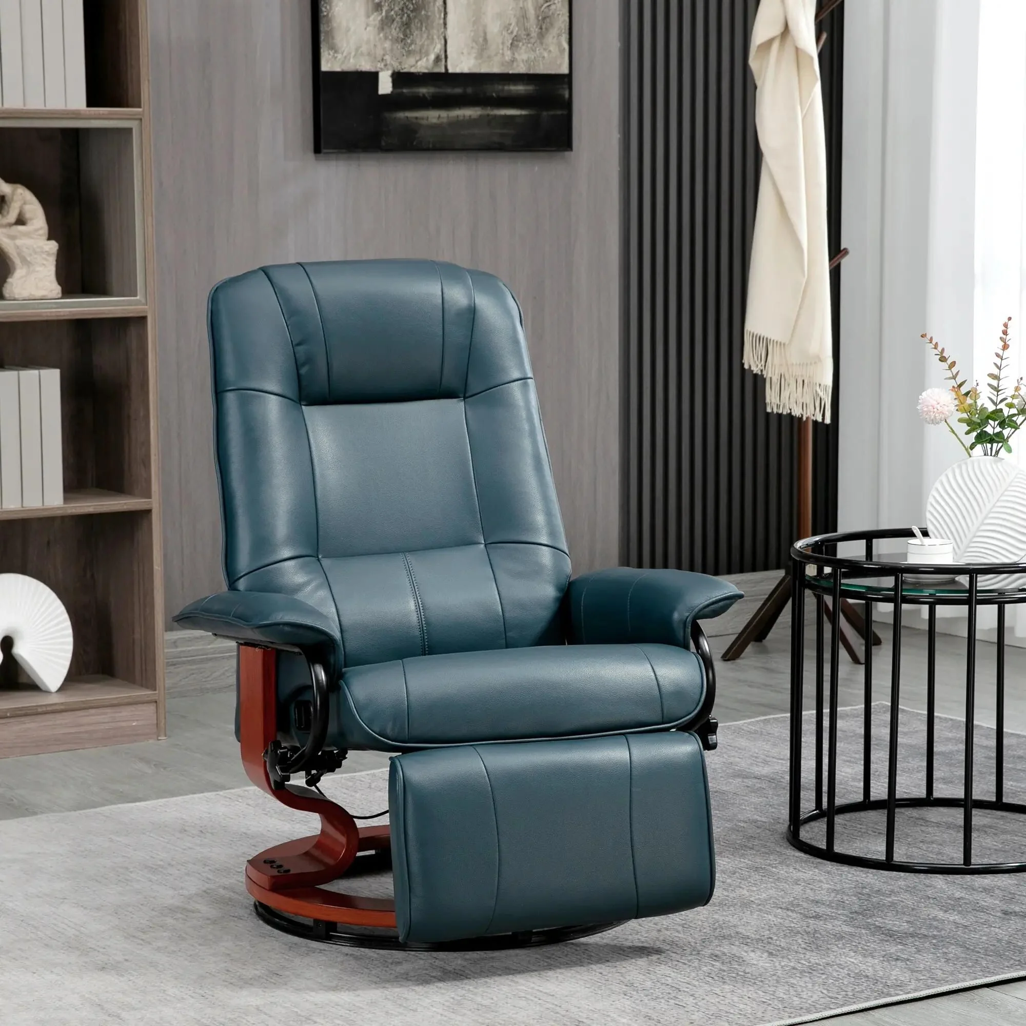 Faux Leather Recliner Chair, Swivel Recliner with Footrest, Armrest