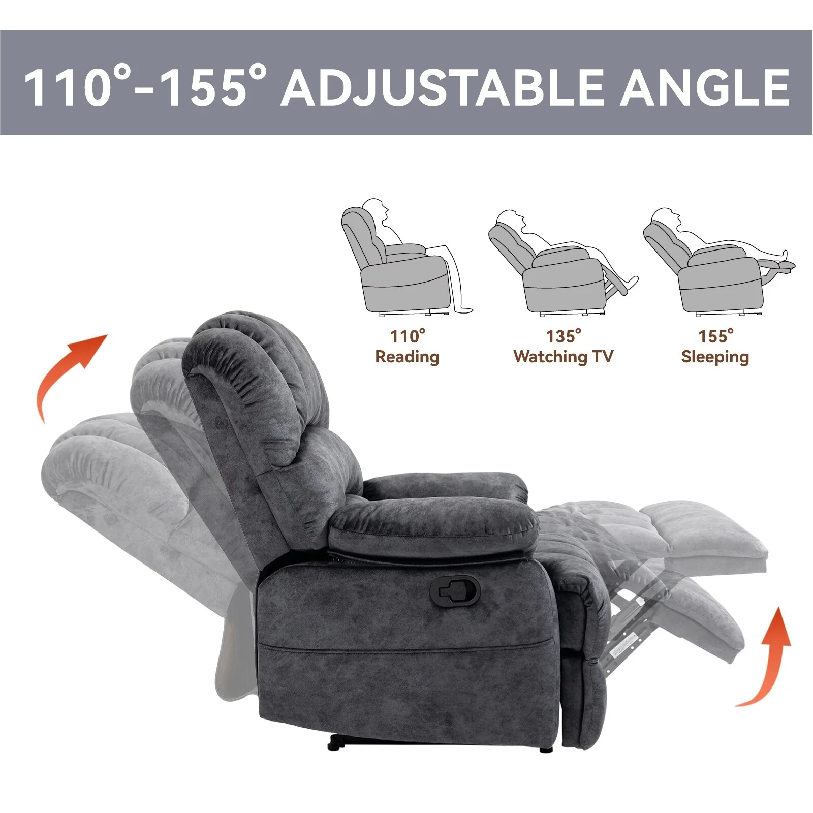Fabric Large Manual Recliner Chair with Adjustable Backrest and Footstool