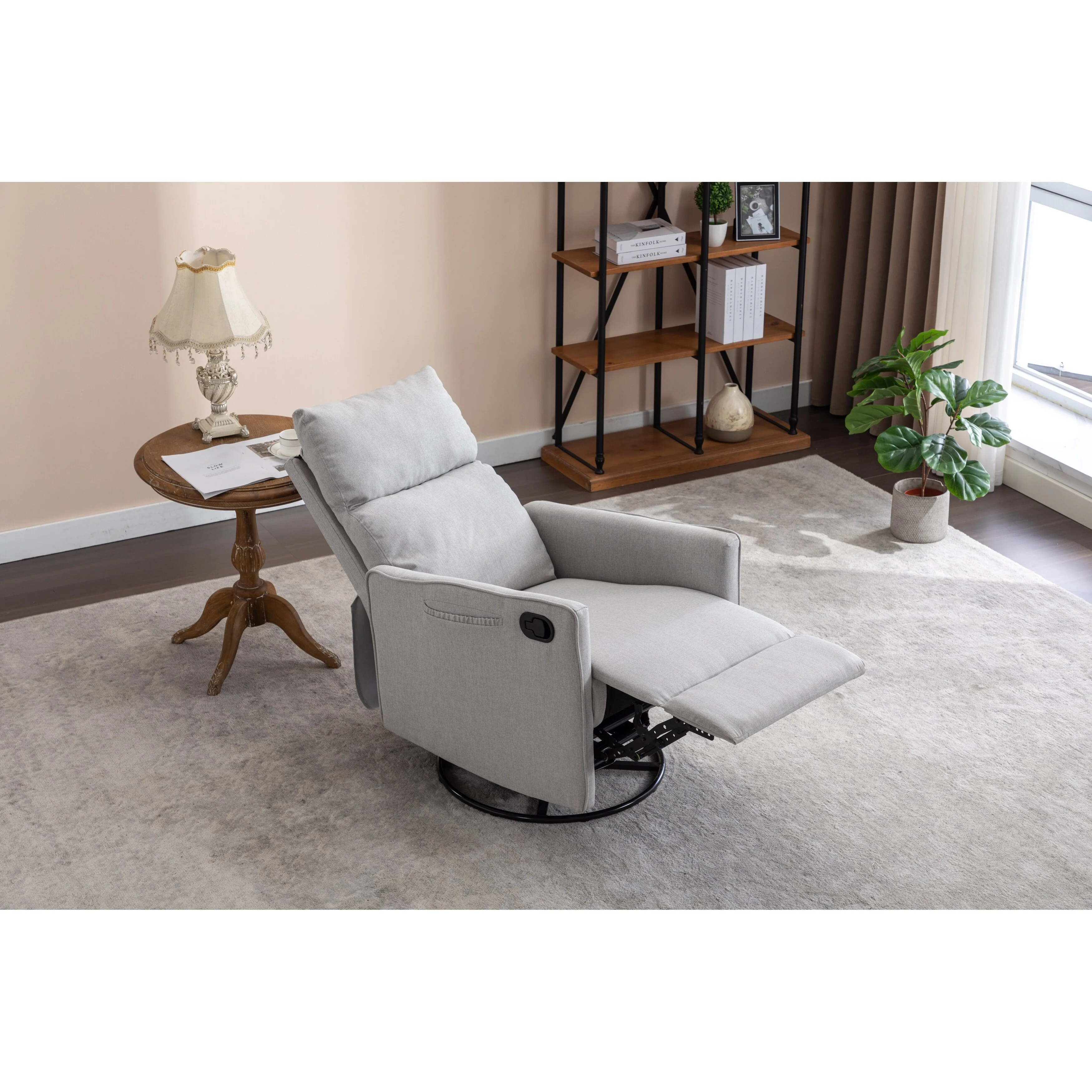 Manual Swivel Rocker Recliner Chair with Adjustable Backrest and Footrest