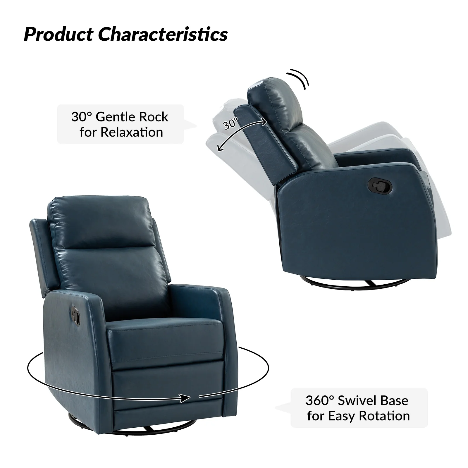 Esteban Modern Faux Leather Manual Rocking Swivel Recliner with Wingback Set of 2