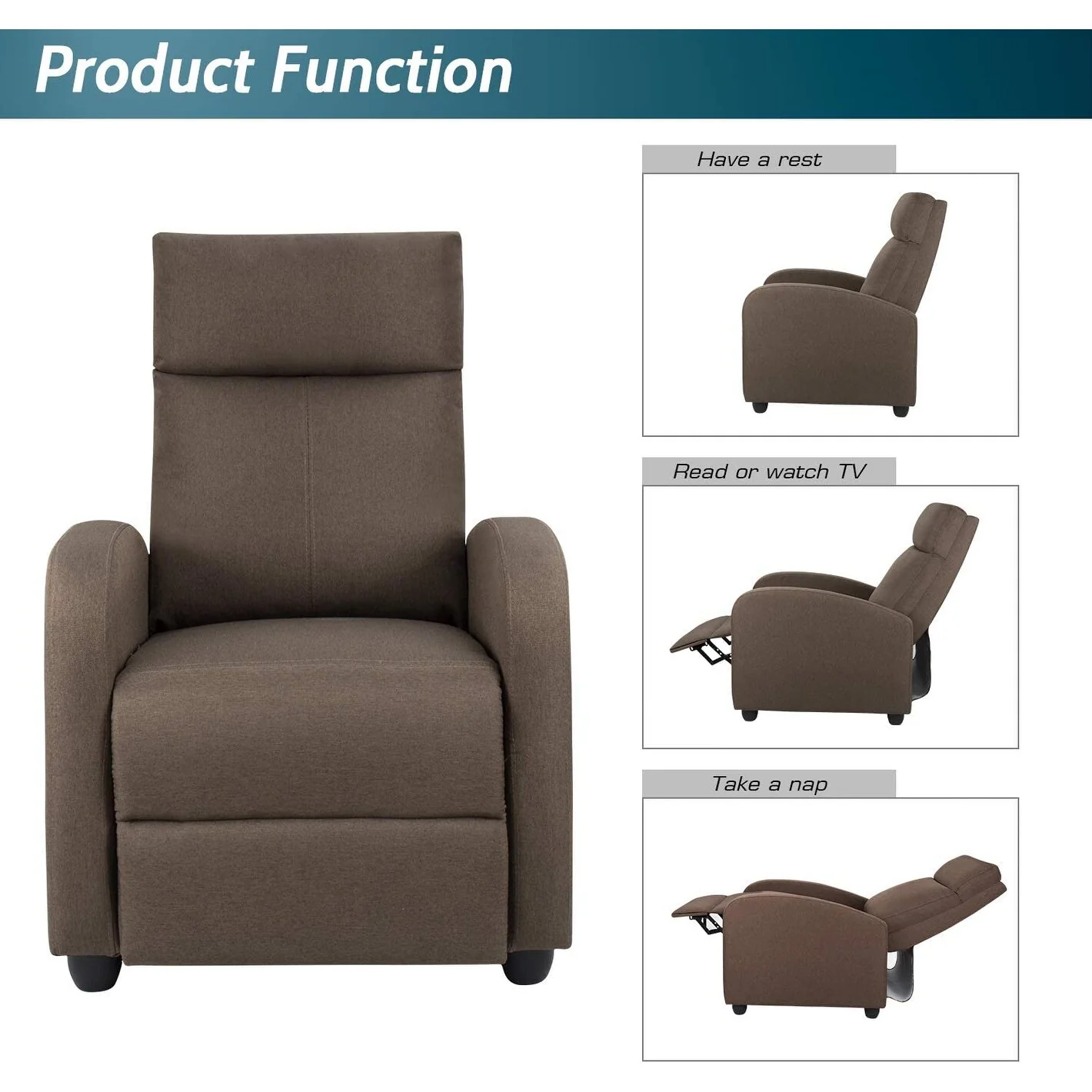 Furniwell Fabric Single Sofa Recliner with Padded Seat
