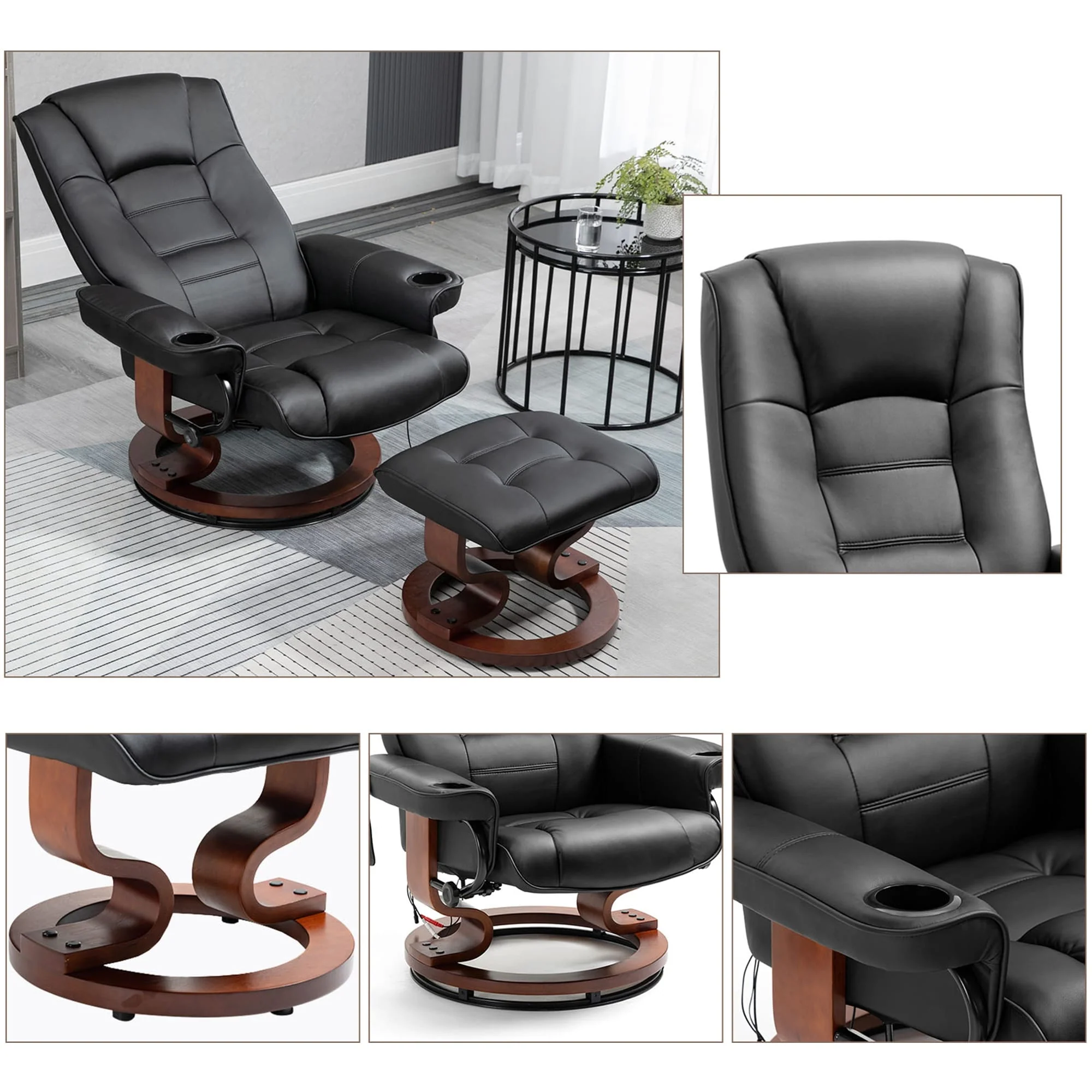 AVAWING Recliner Chair with Ottoman Vibration Massage Swivel