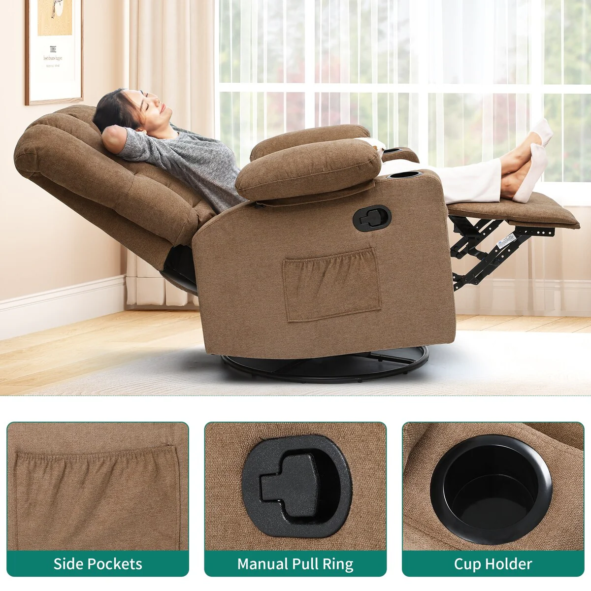 Moasis Manual Swivel Rocking Recliner Chair for Elderly Swivel Glider Rocker Recliner Chair