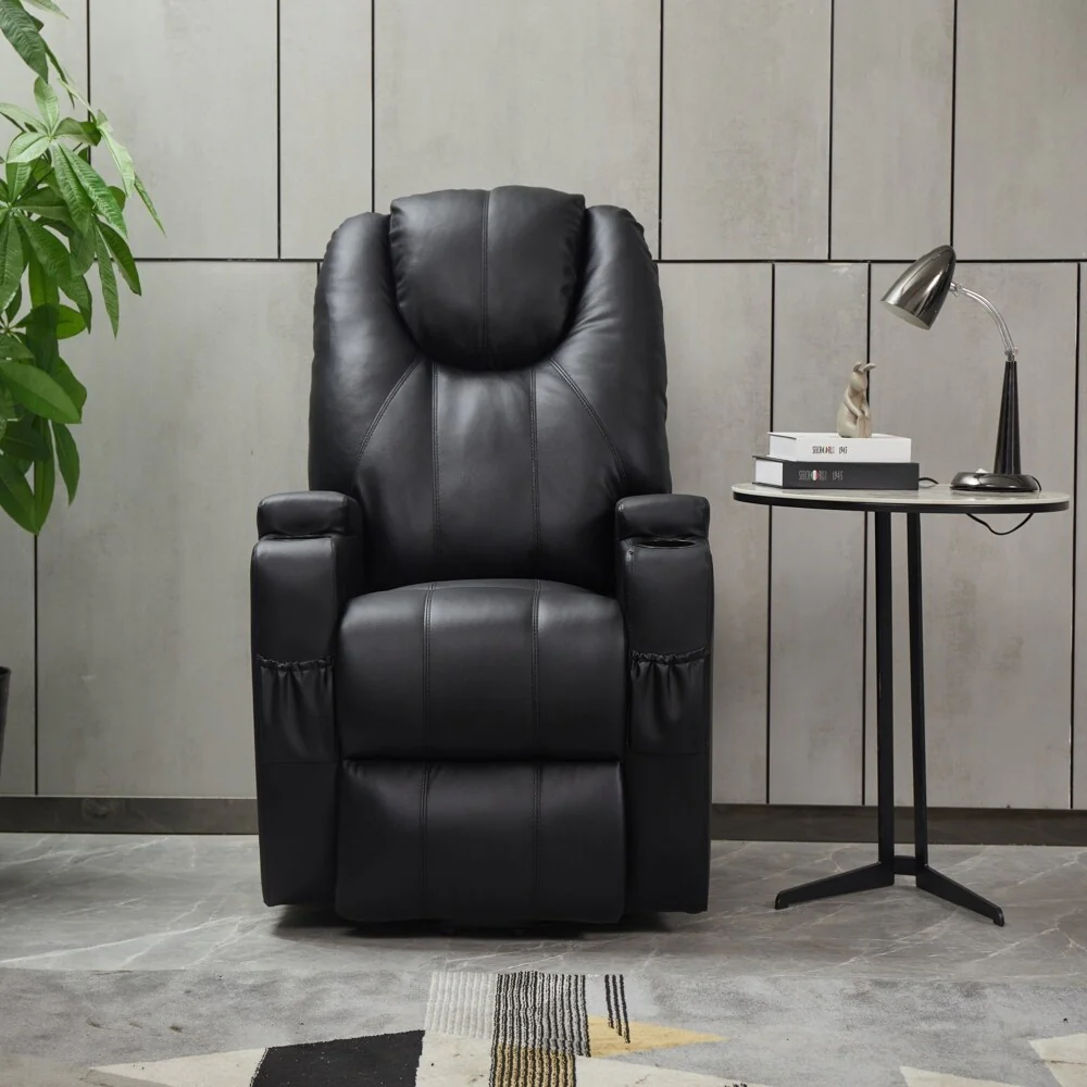 Electric Recliner Chair, Faux Leather with Cup Holders, Remote