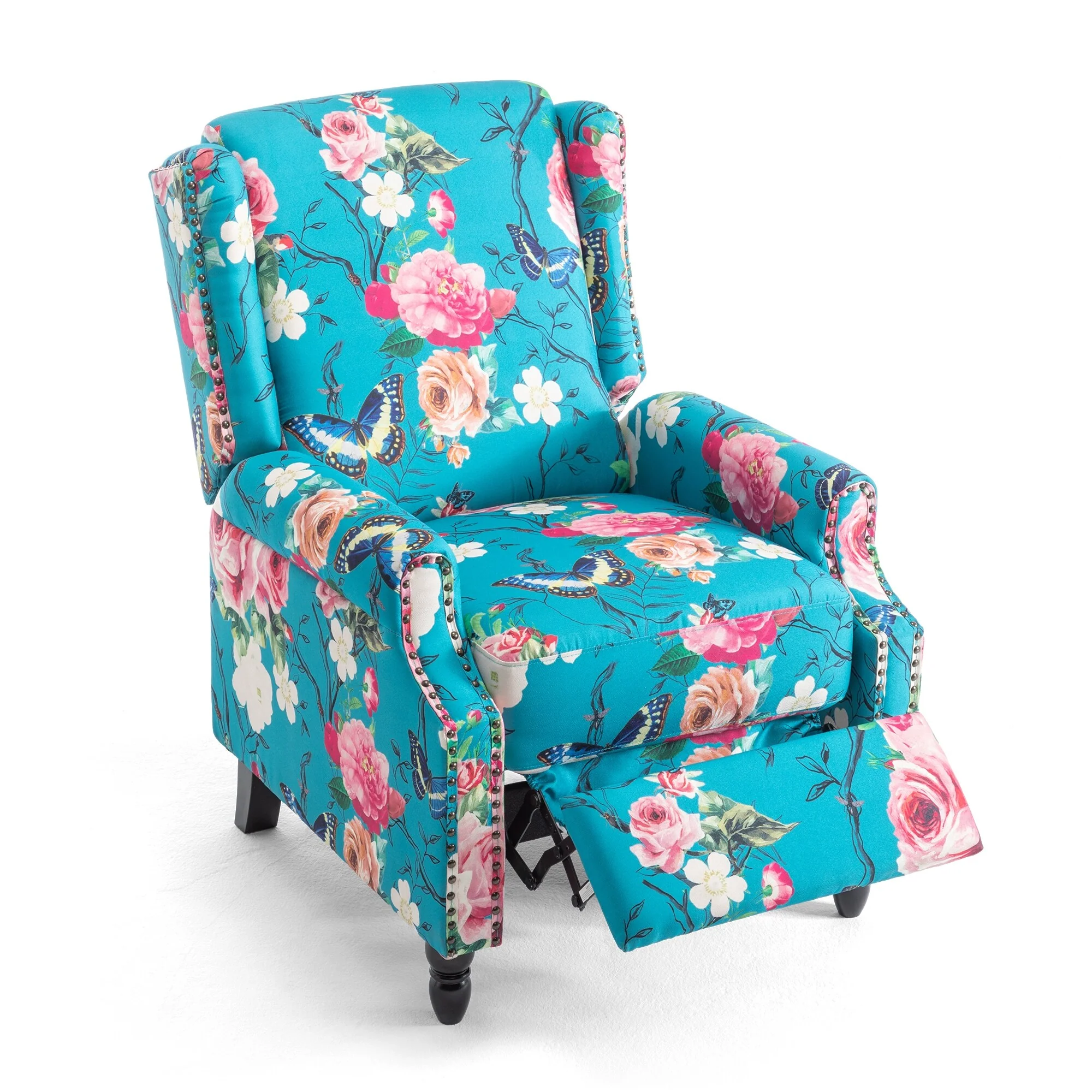 Linen Manual Upholstered Recliner with Wood Legs