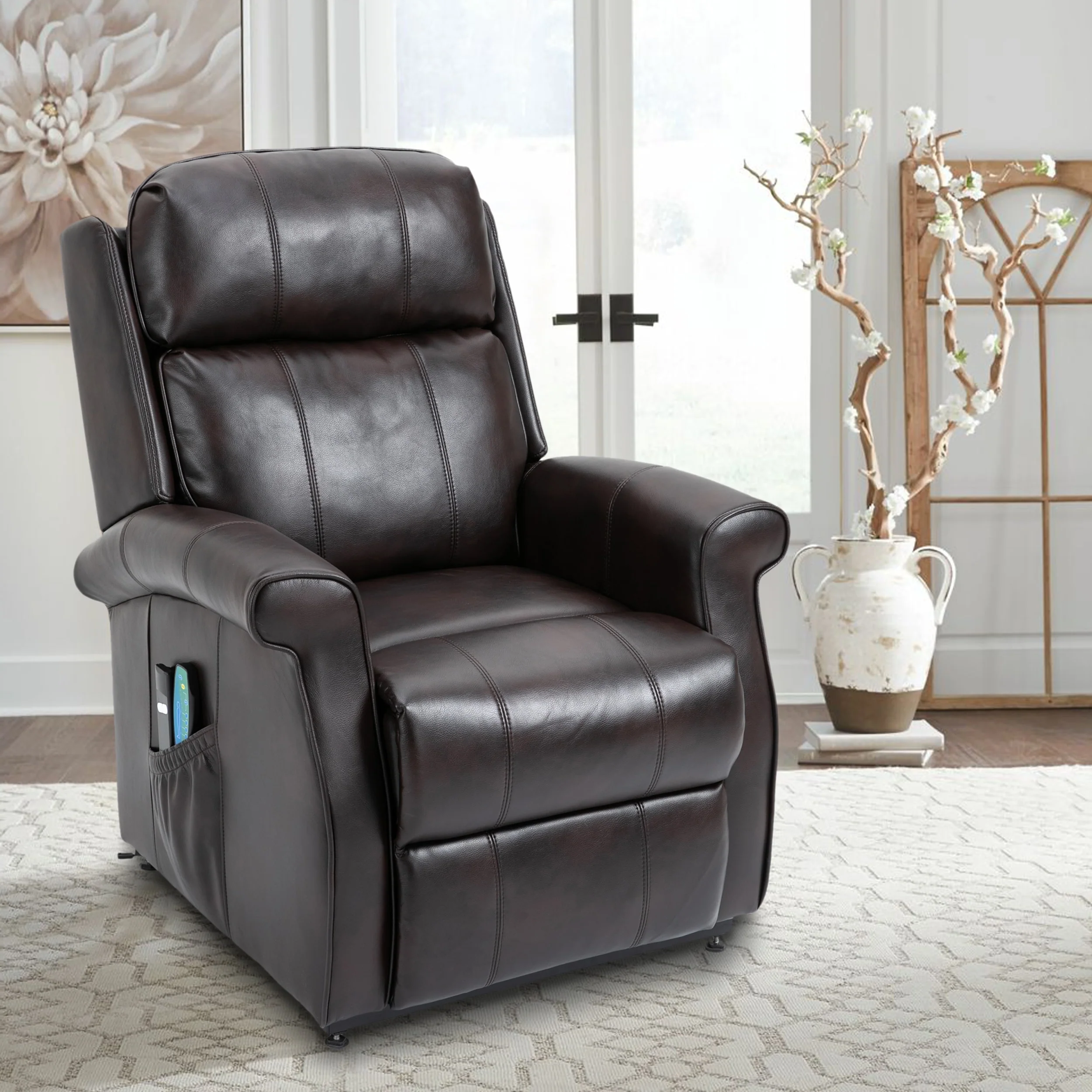 Clihome Faux Leather Elderly Power Lift Recliner Chair with Massage
