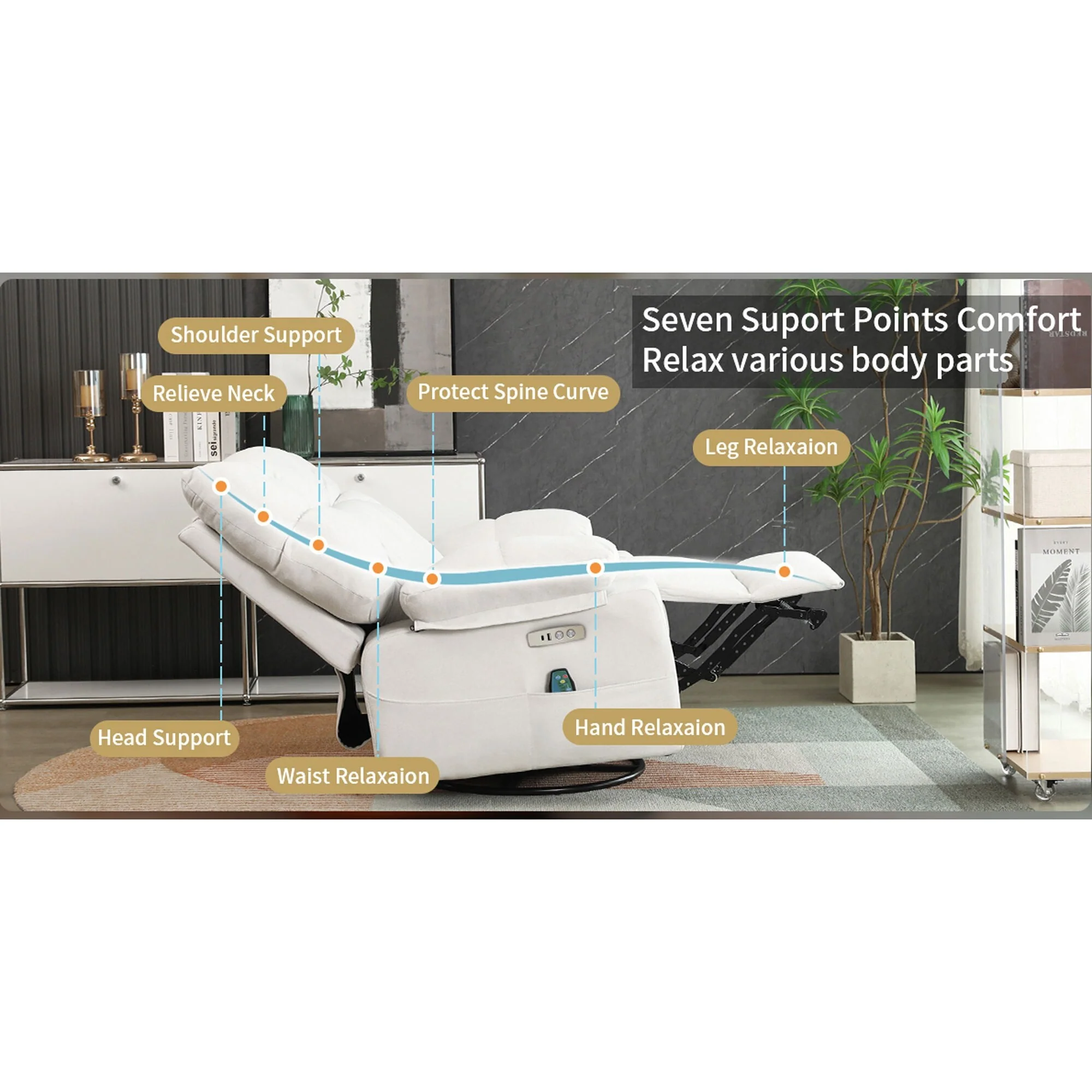 XINMICS Swivel Recliner Chair, Glider Rocking Power Recliner with Massage and Heated