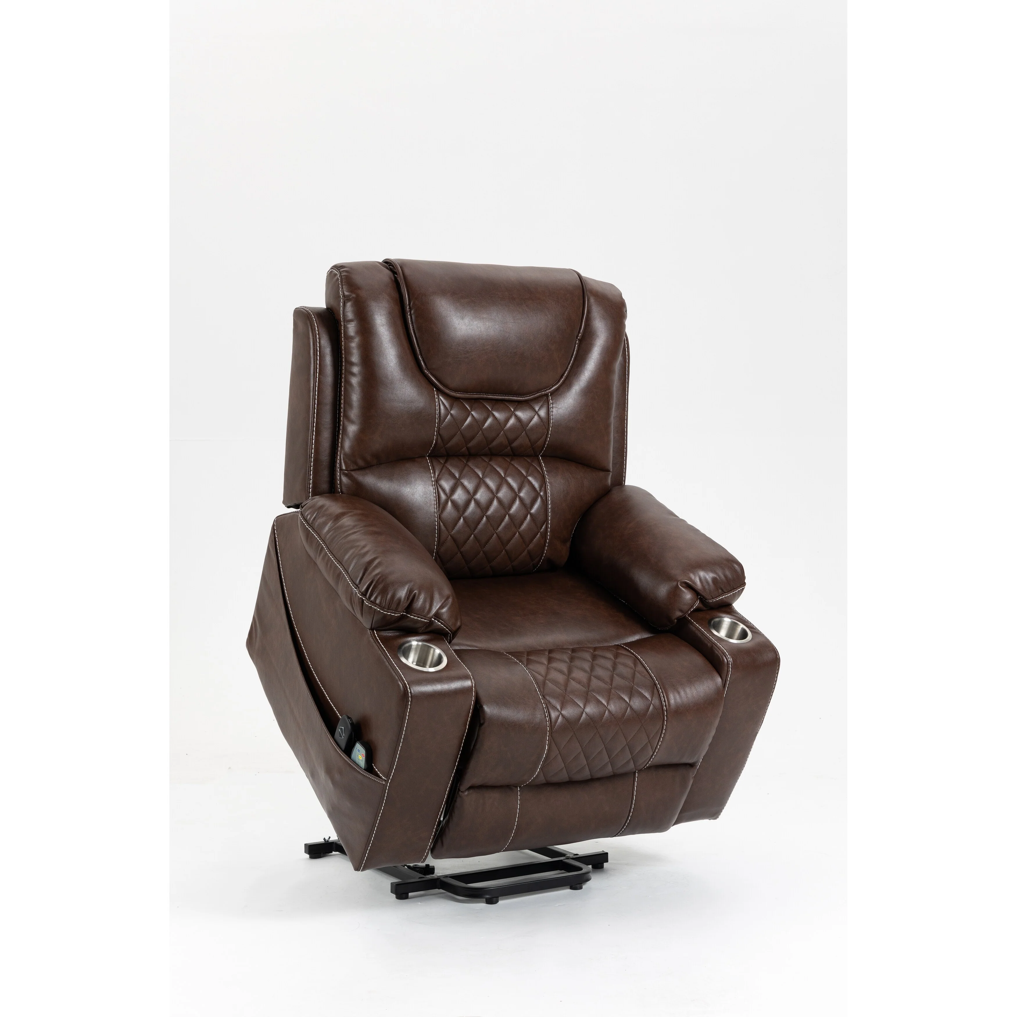 Standard Size Leather Dual Motor Power Recliner Chair with Heat, Massage, and Dual Cup Holders