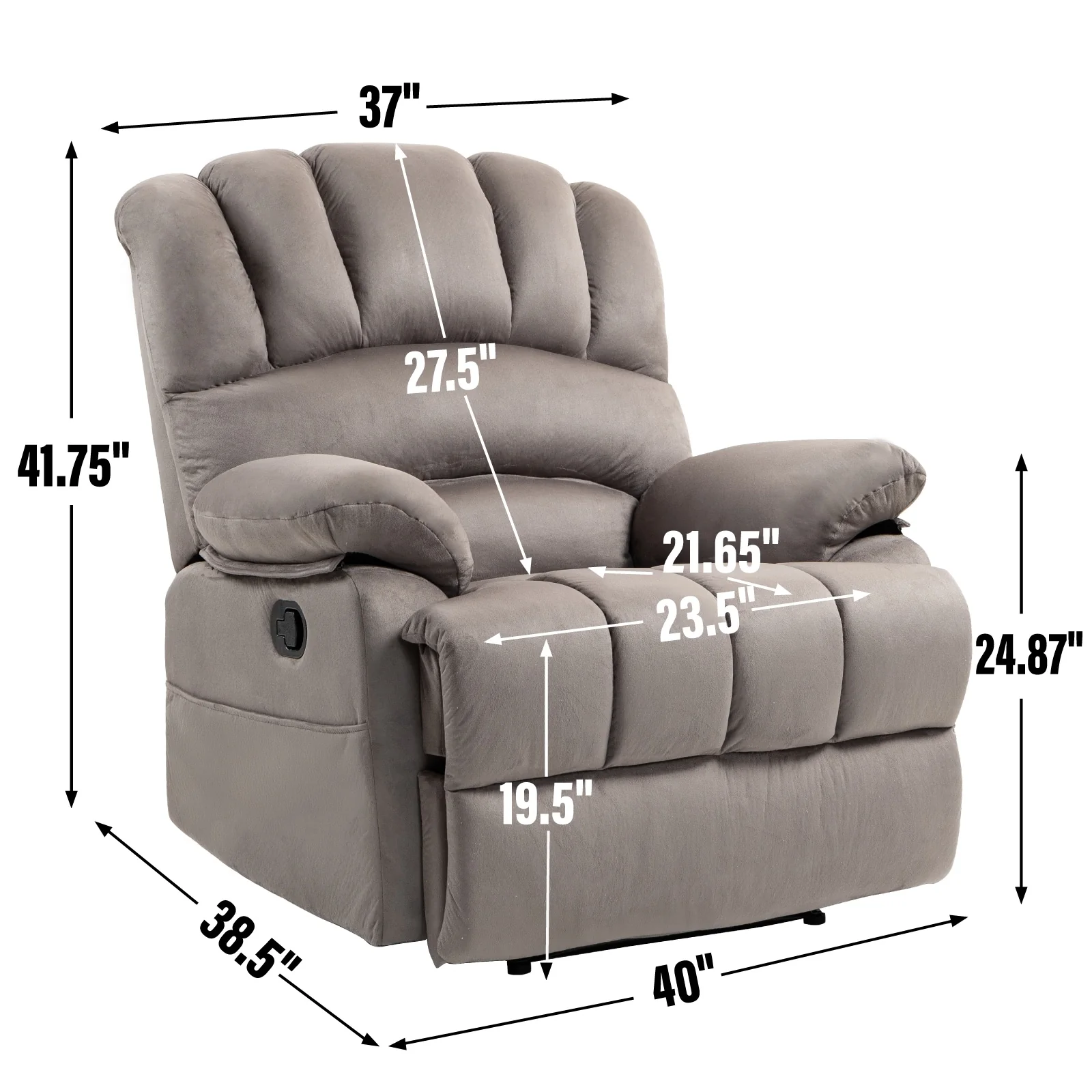 Brown Extra Large Manual Recliner Chair with 155�� Recline, and Fabric Upholstery