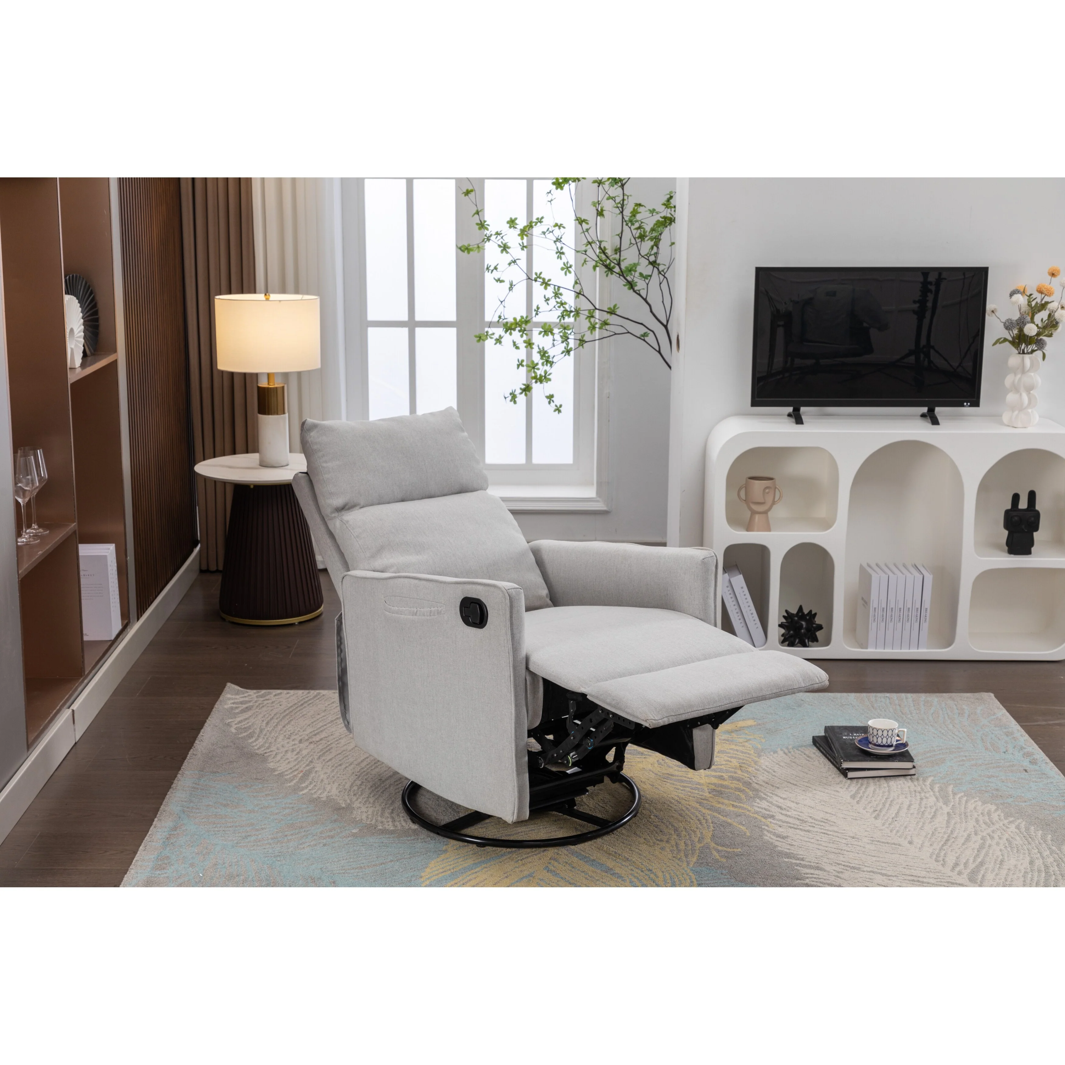 Manual Swivel Rocker Recliner Chair with Adjustable Back & Footrest