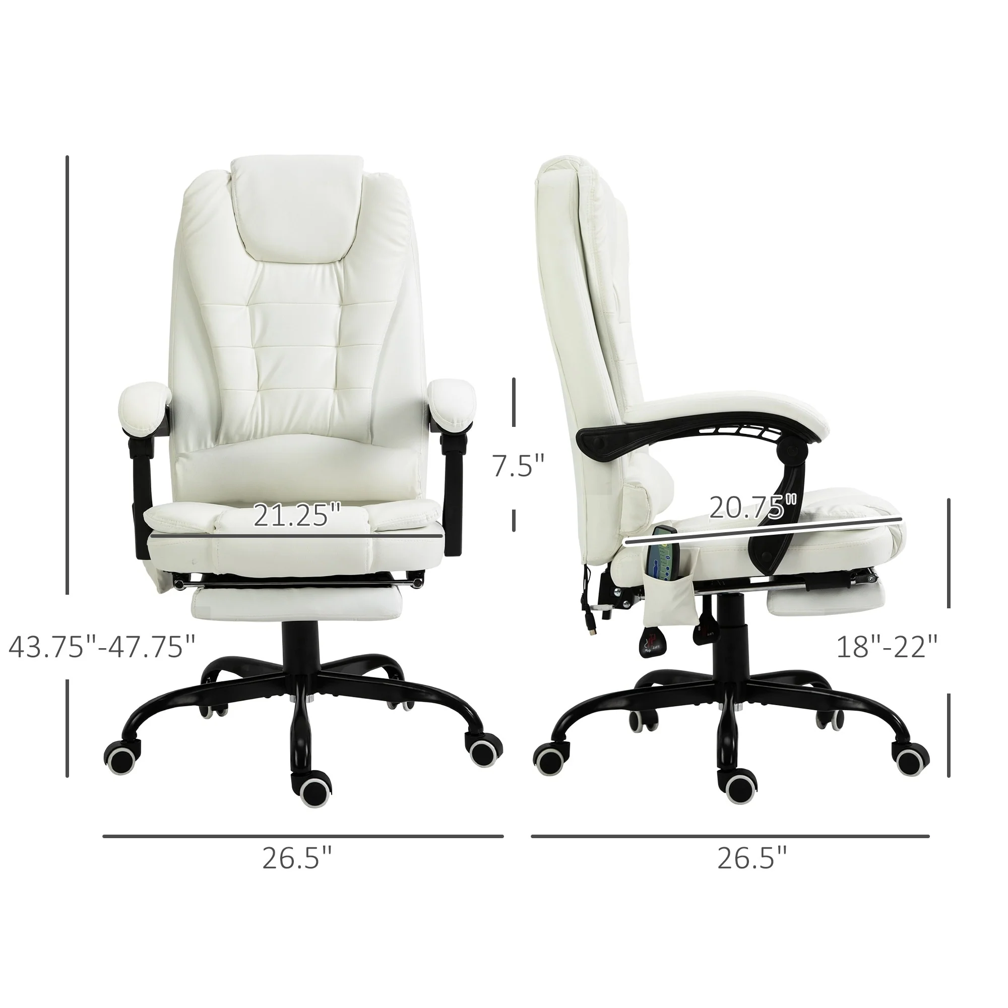 Ergonomic PU Leather Office Chair with 7-Point Massage, Reclining Backrest, Lumbar Cushion & Retractable Footrest