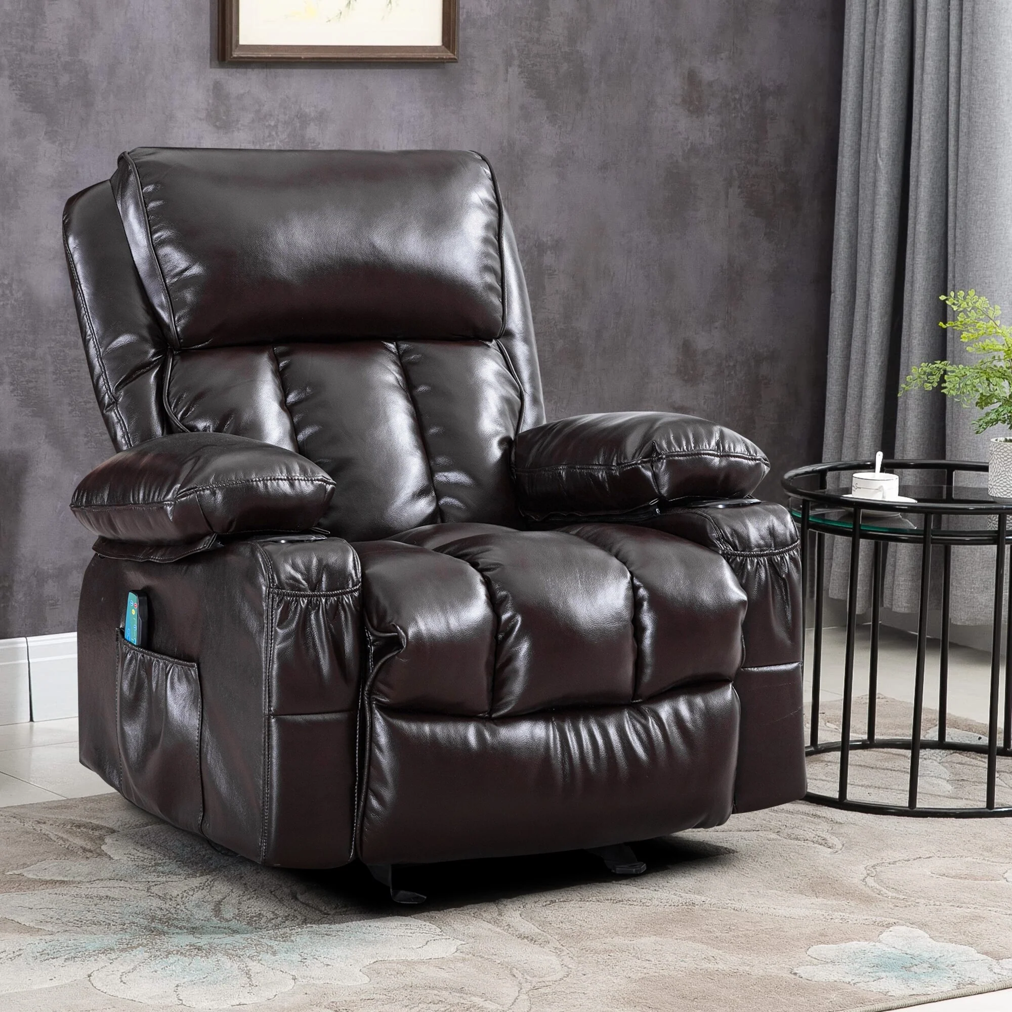 Faux leather Massage Recliner Chair, Rocker Recliner, Heat Function