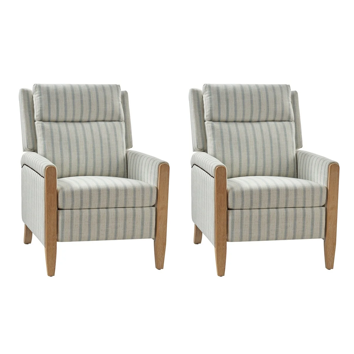 Suares Transitional Nailhead Manual Recliner with Solid Wood Legs Set of 2 by HULALA HOME