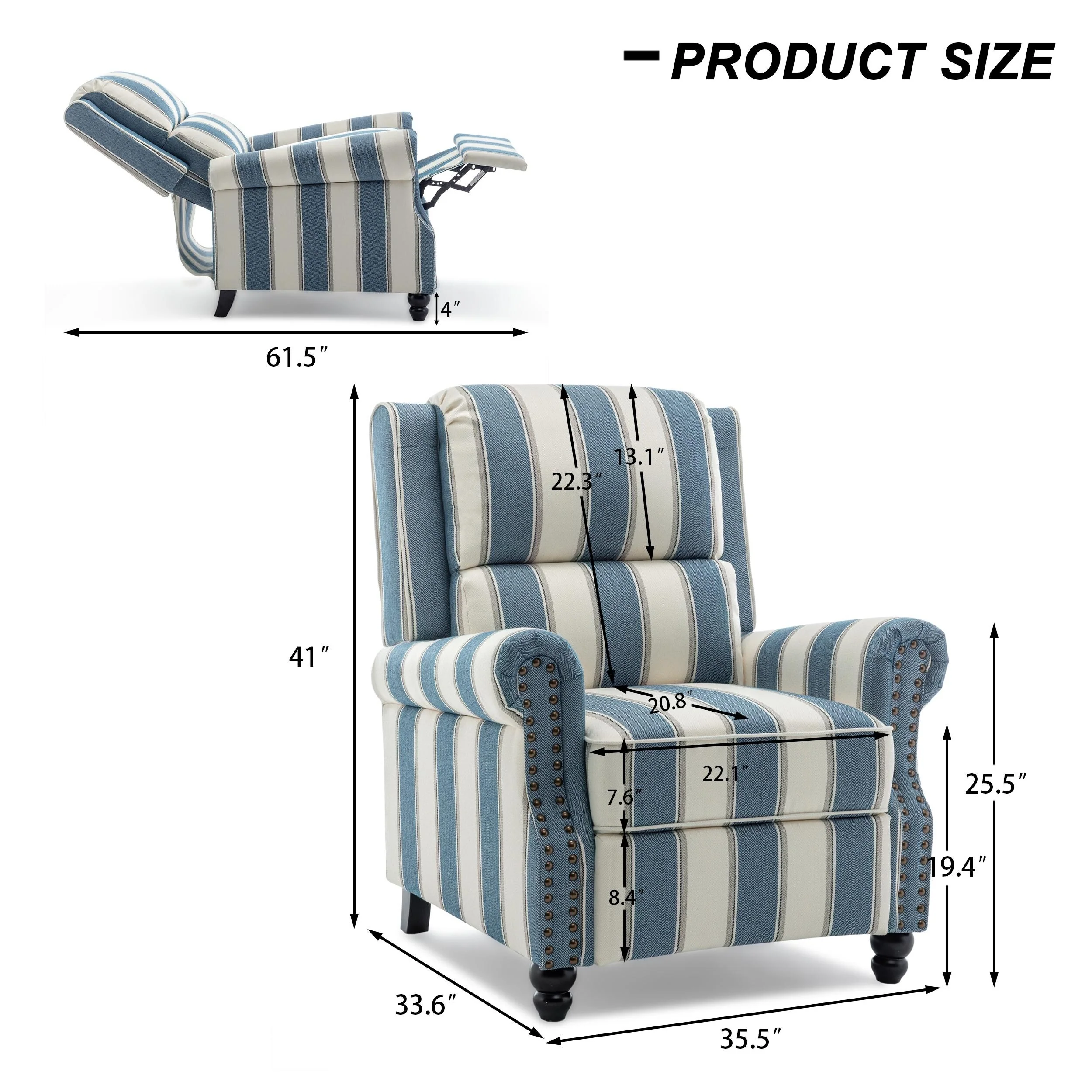 Alisa 35'' W Vegan Leather/ Linen Glider Push Back Recliner Chair