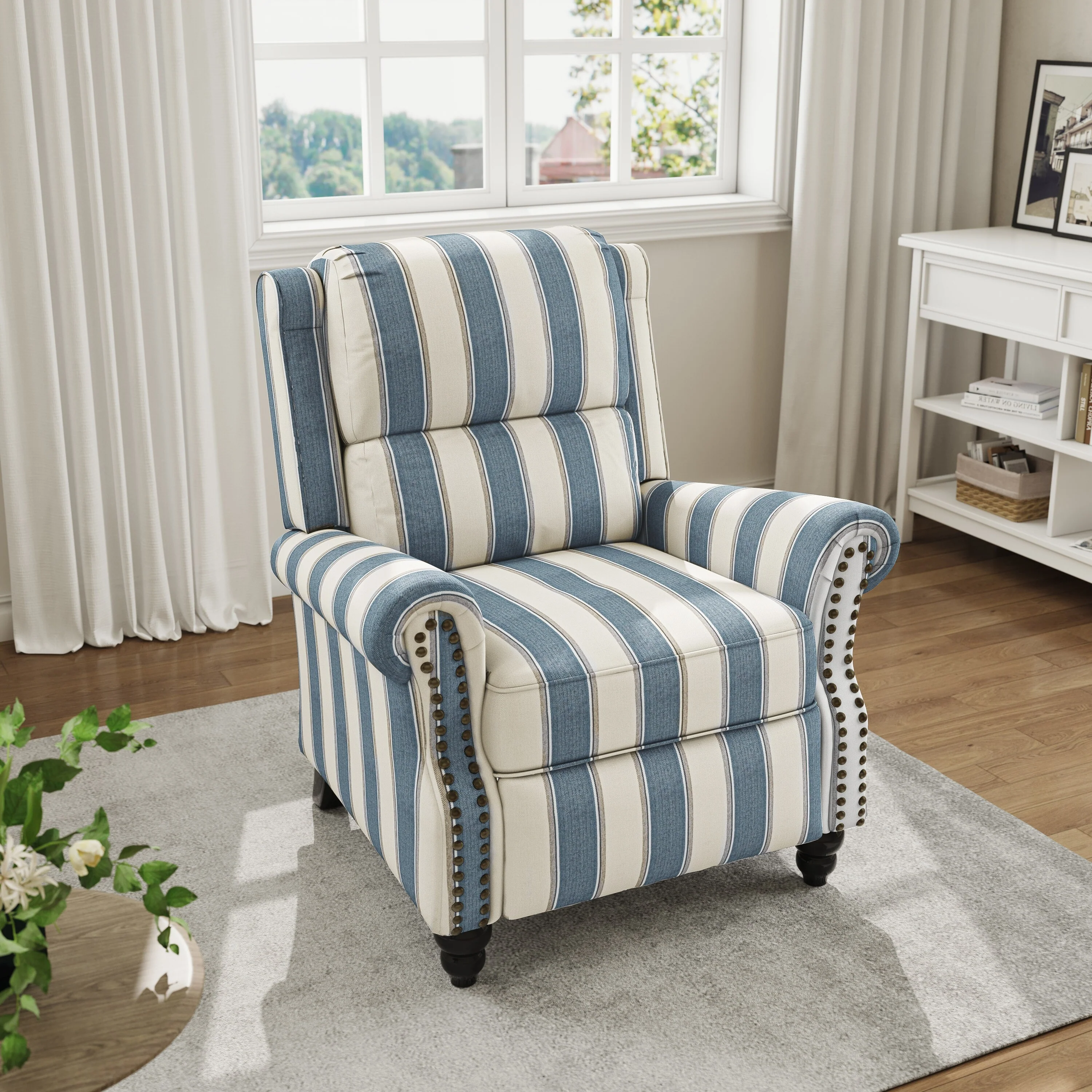 Mid-Century Nailhead PU Leather Linen Recliner