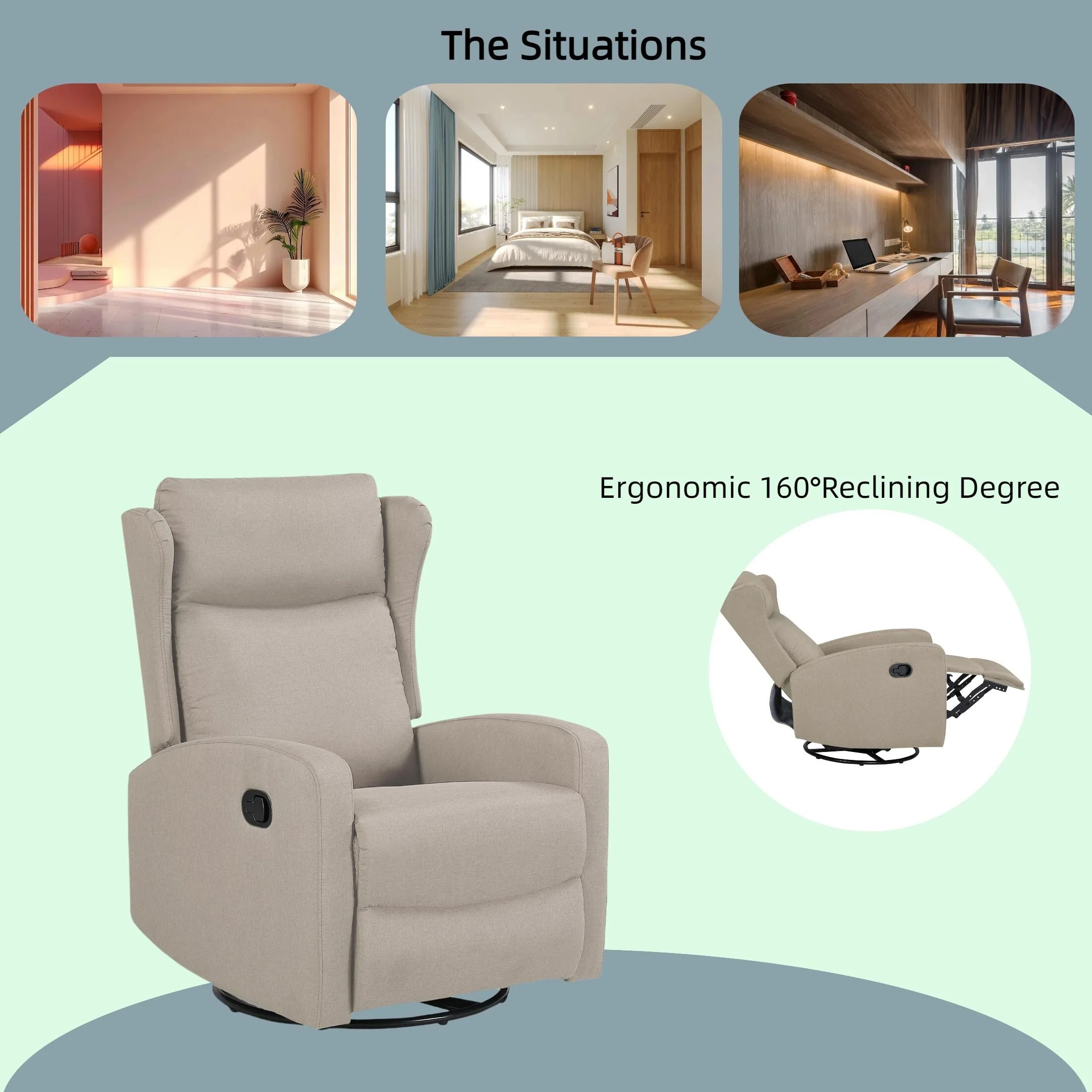 360�� Swivel Rocker Recliner Chair with 3?Position Back & Rocking