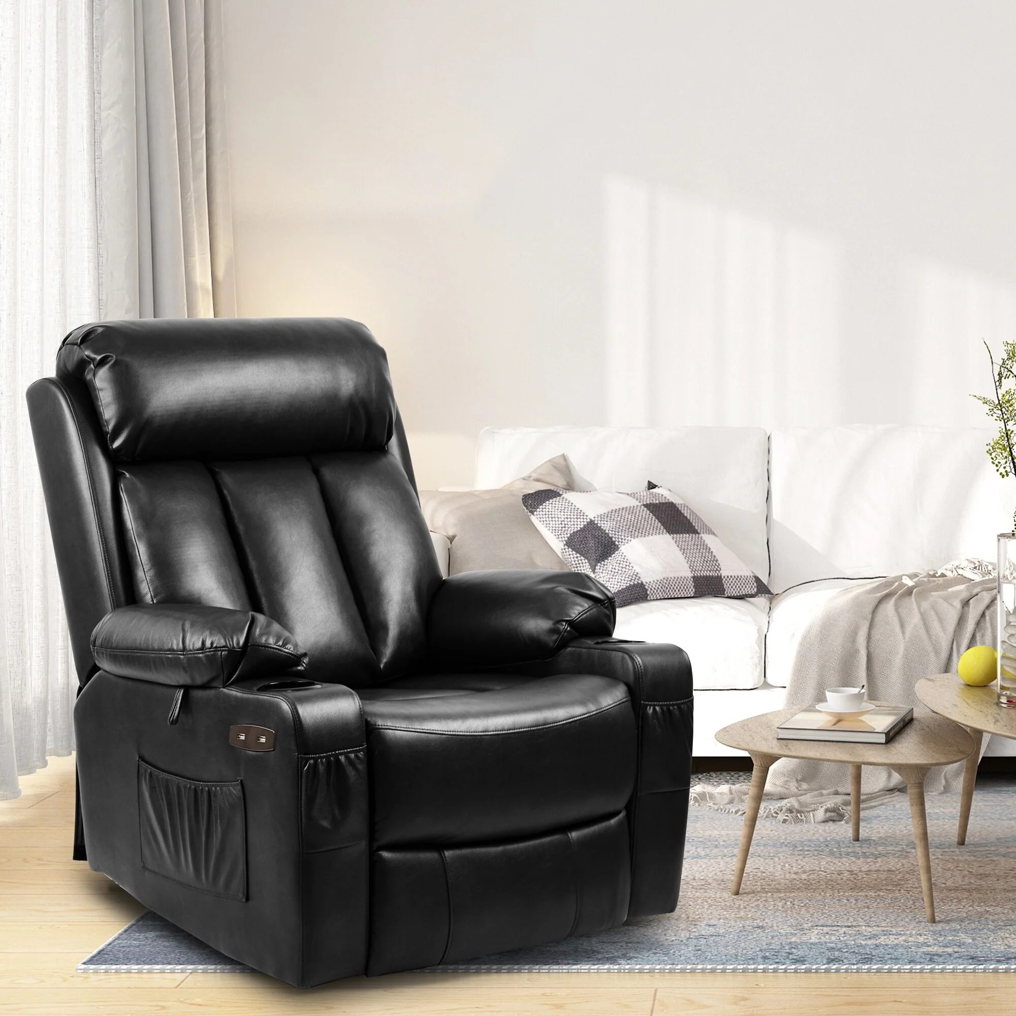 Modern Reclining Chair Faux Leather Massage