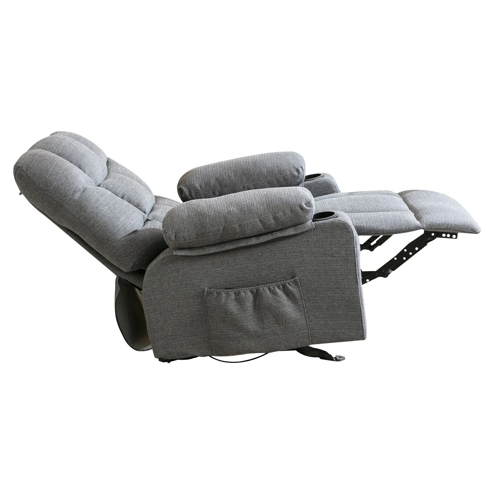 Grey Adjustable Recliner with Massage, Heating, USB, and Cup Holders