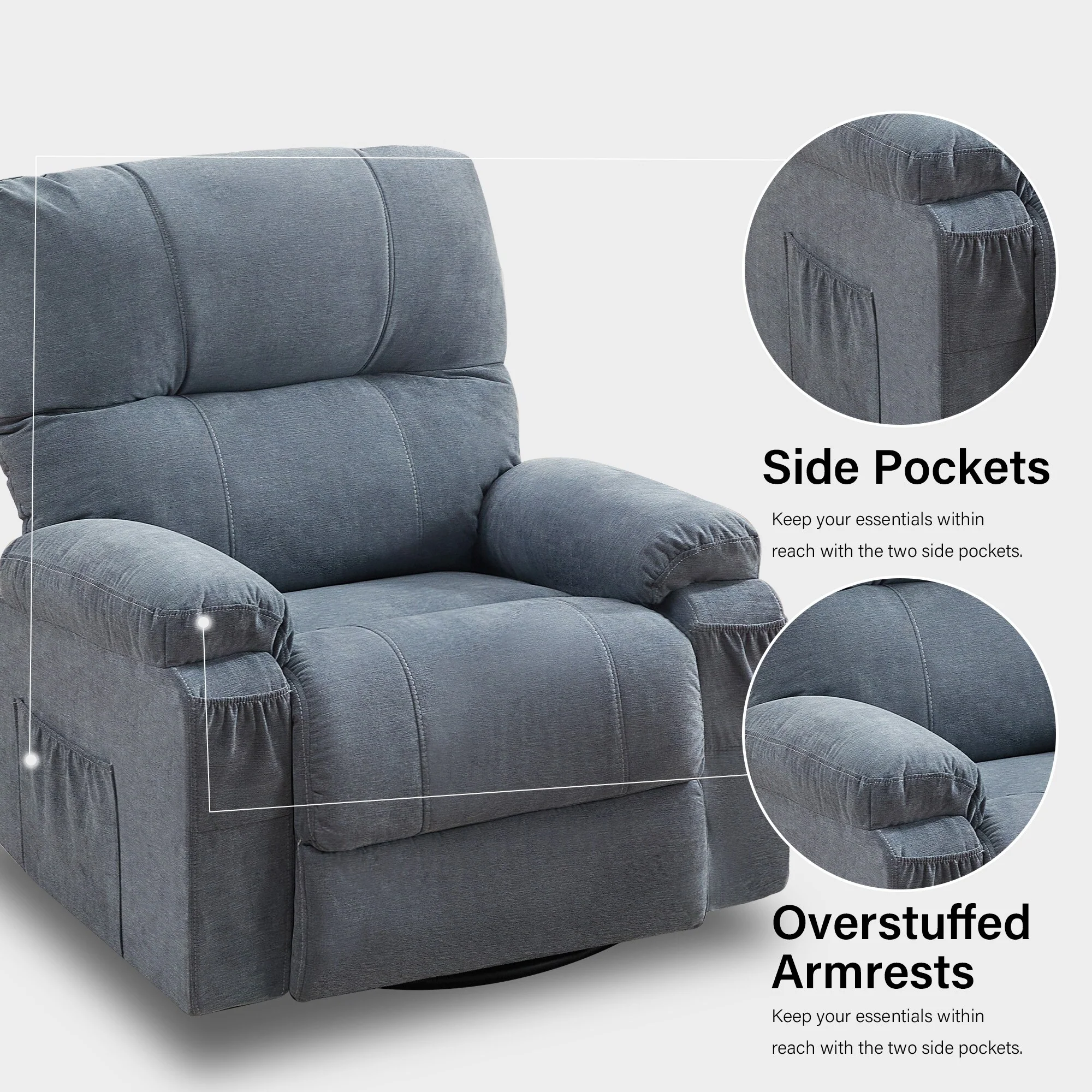 Recliner chair,360 degree rotating swing single sofa chair