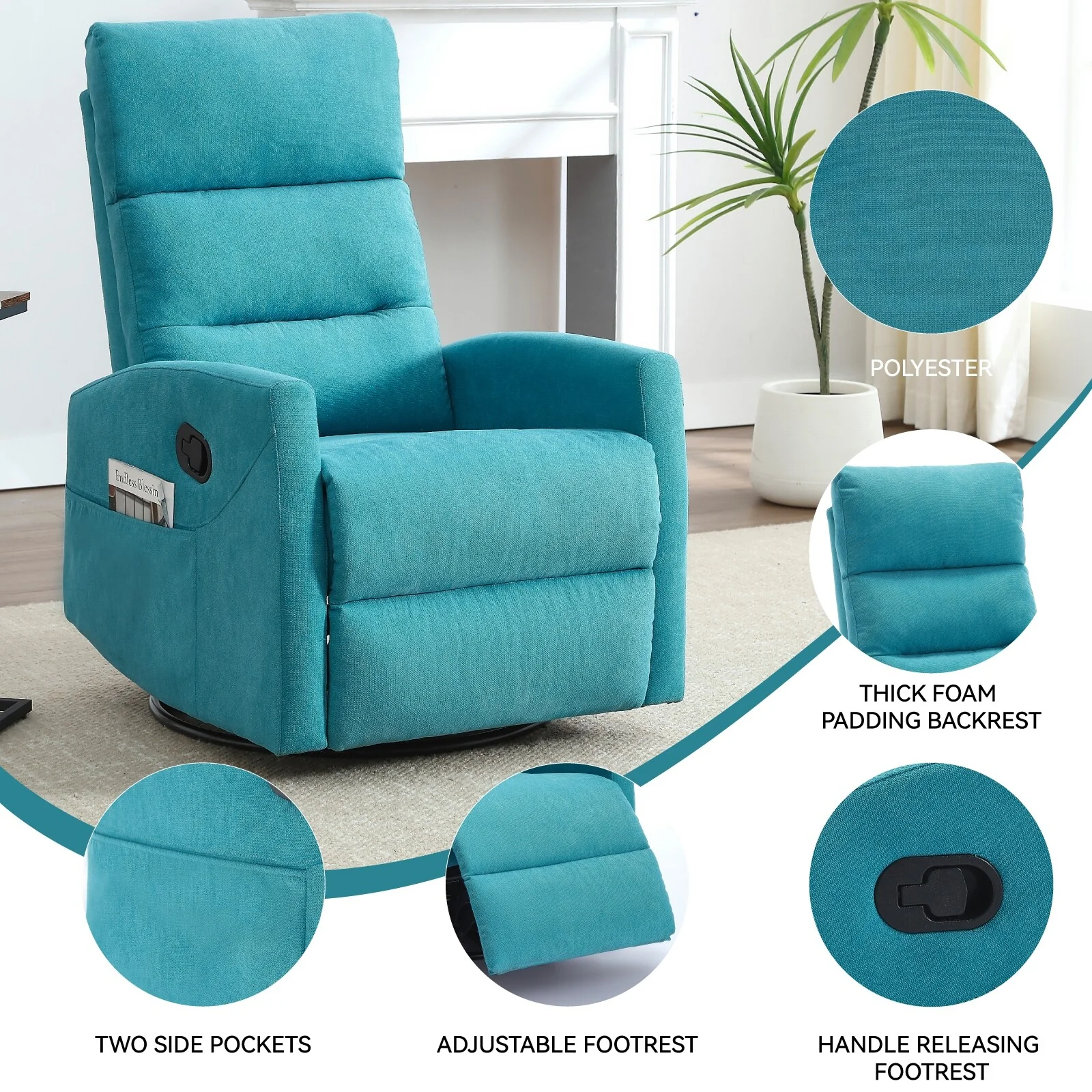 Manual Recliner Chair with Rocker and Swivel