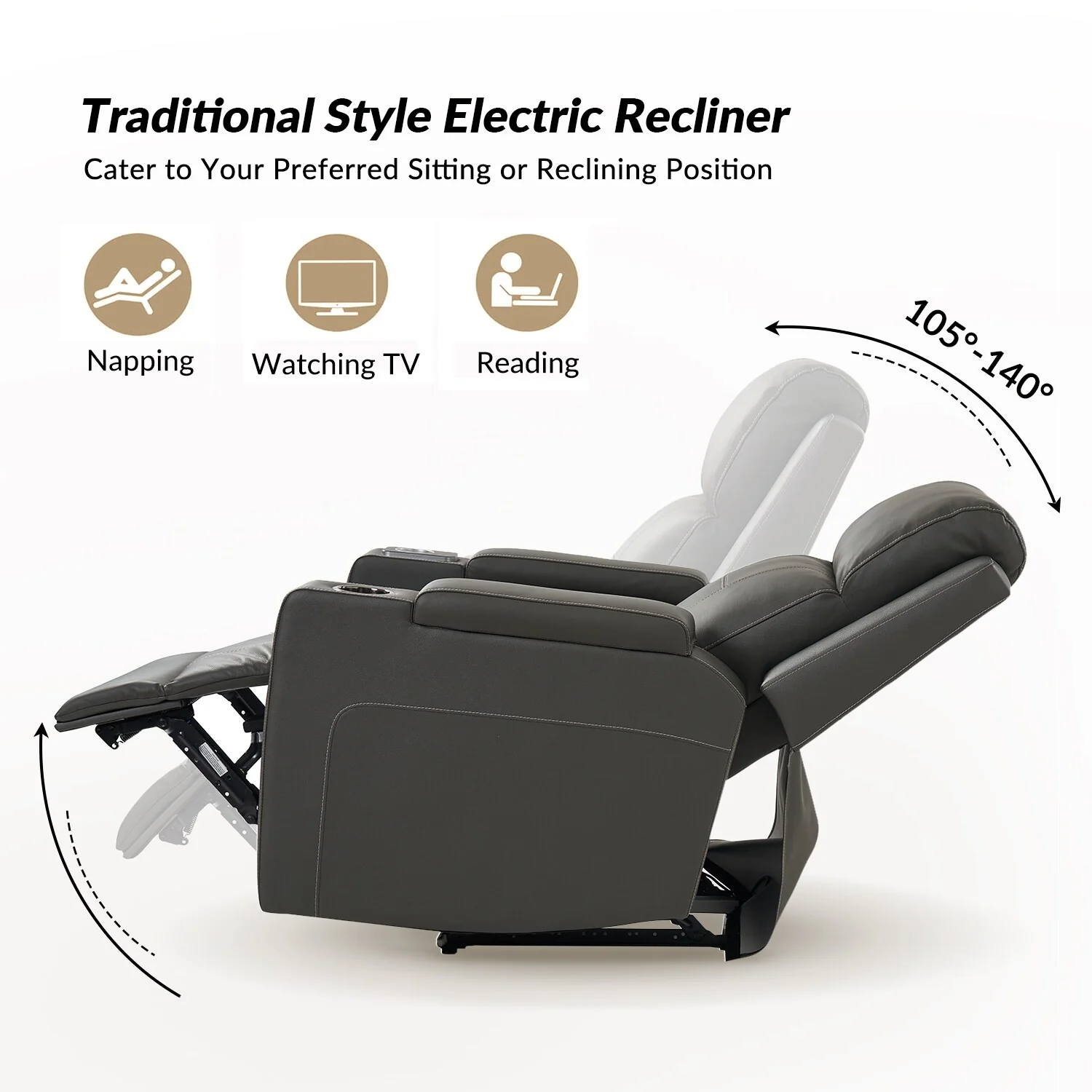 Laura 35.04 Wide Genuine Leather Power Recliner with Adjustable Headrests by HULALA HOME