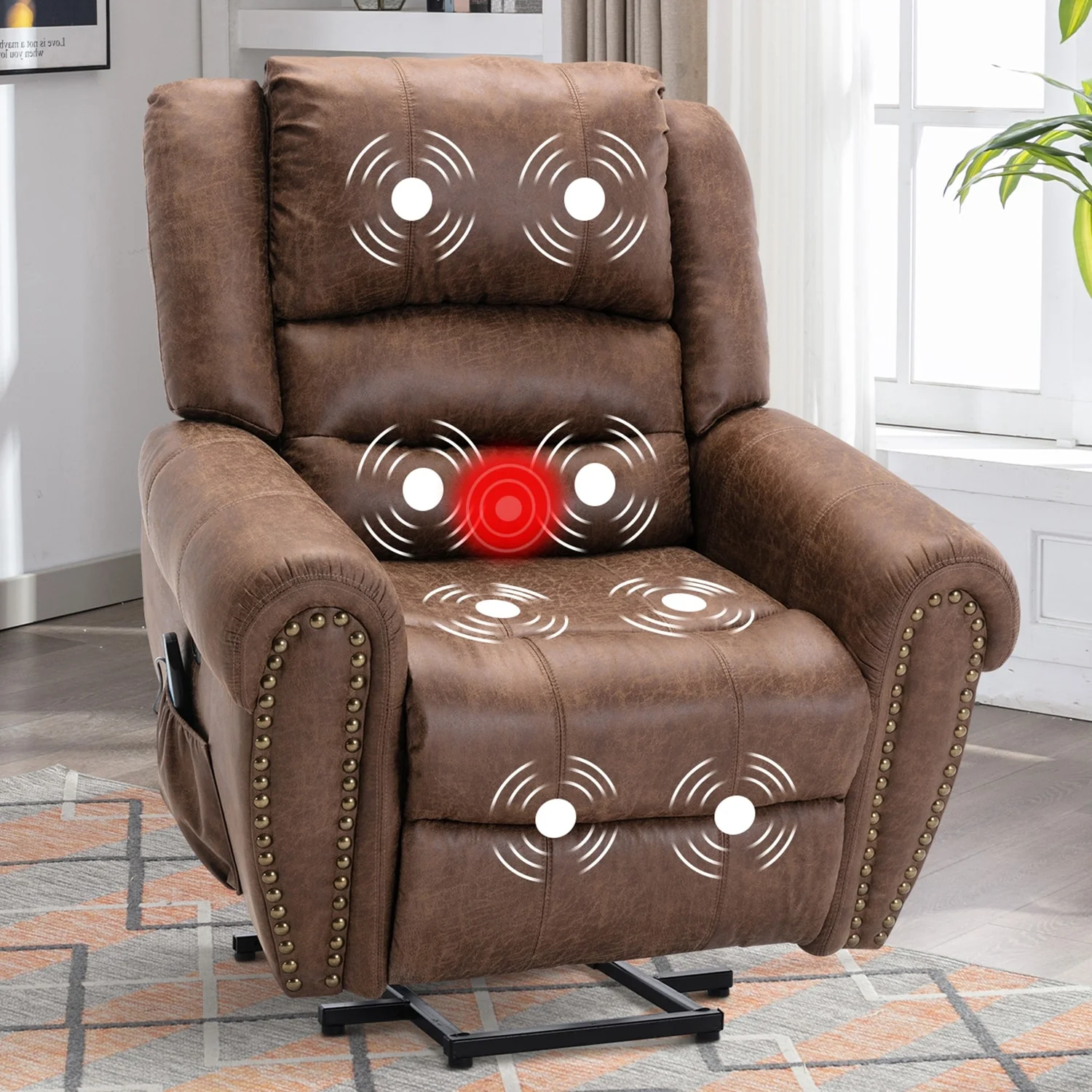 Breathable Rivet Power Lift Recliner Chair with Massage,Heat and USB Port