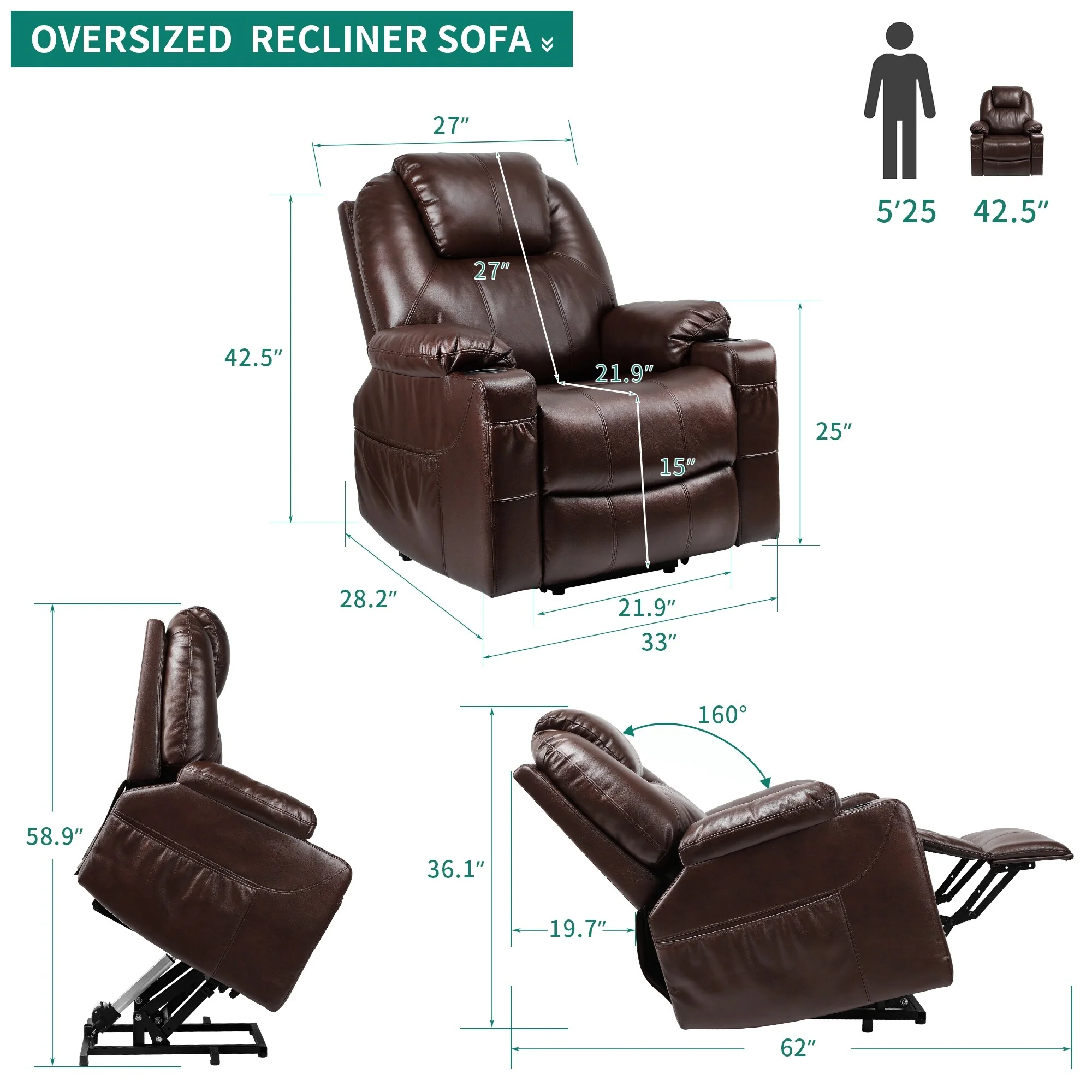 Modern Electric Lift Power Recliner Chair Heated Massage Sofa Lounge