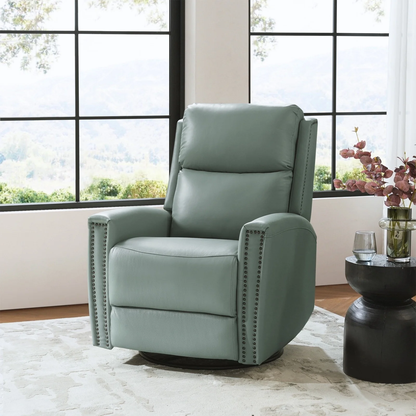 Fiacro 30.31Wide Modern Genuine Leather Wingback Swivel Rocker Recliner with Nailhead Trims