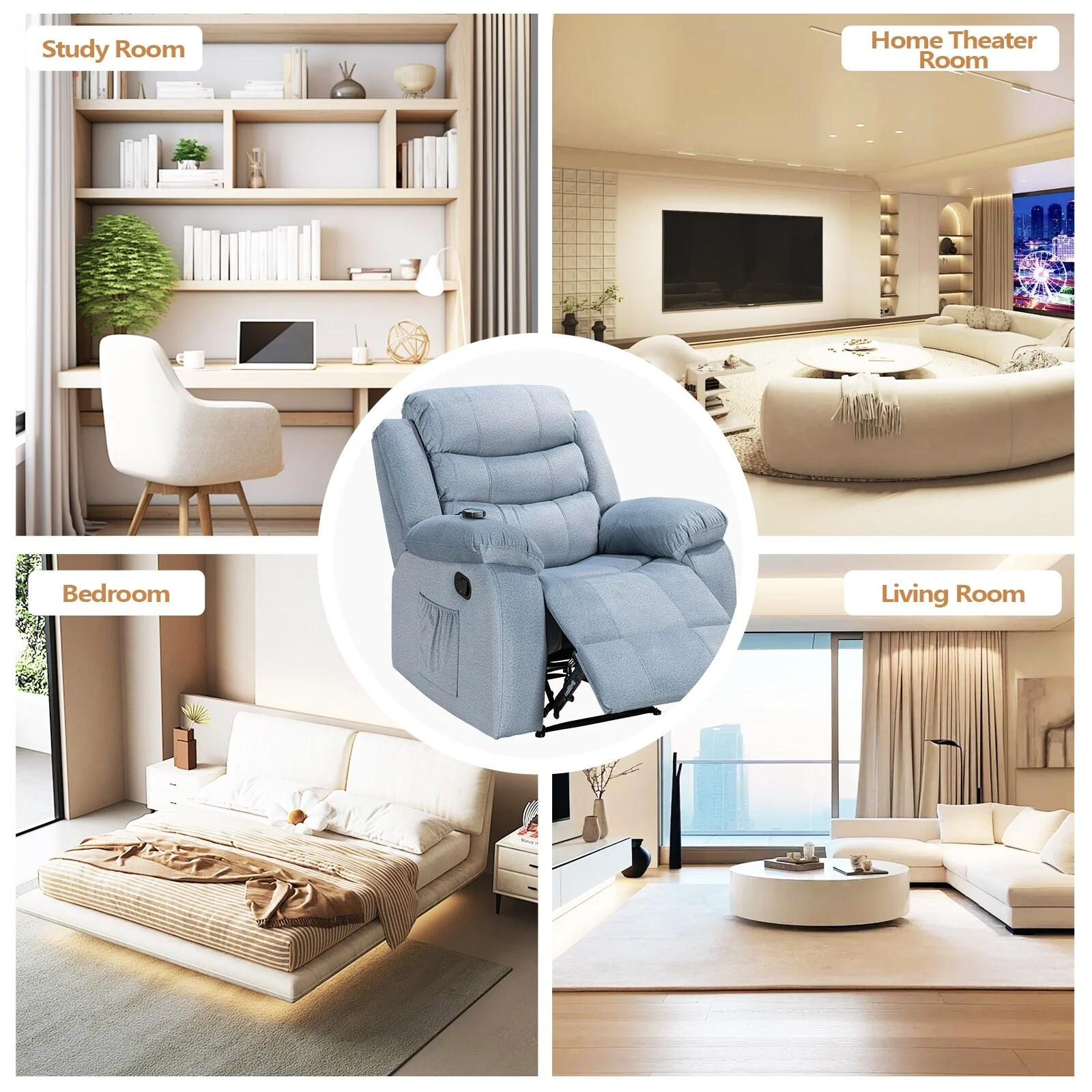 Soft Recliner Chair with Massage and Heat Function