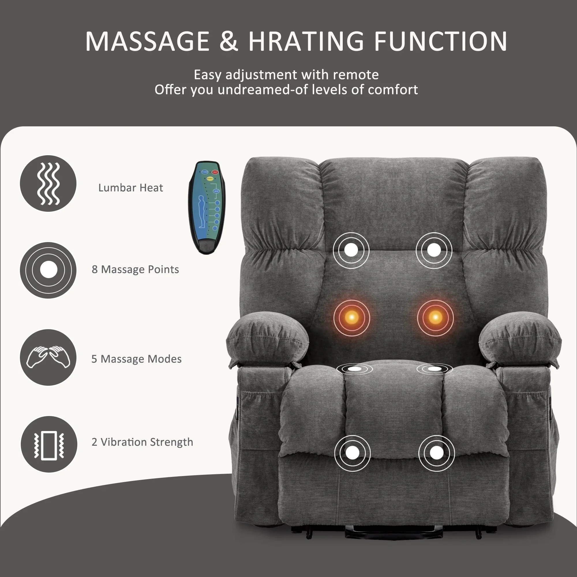 Blue Power Lift Recliner Chair with Heat, Massage, USB Charging, Side Pockets and Remote Control