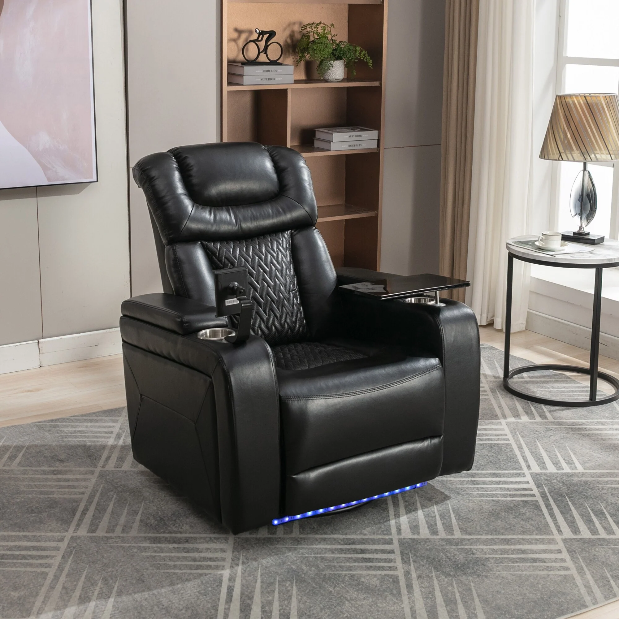 Power Recliner Chair with 270�� Swivel, Tray, USB & Cup Holders