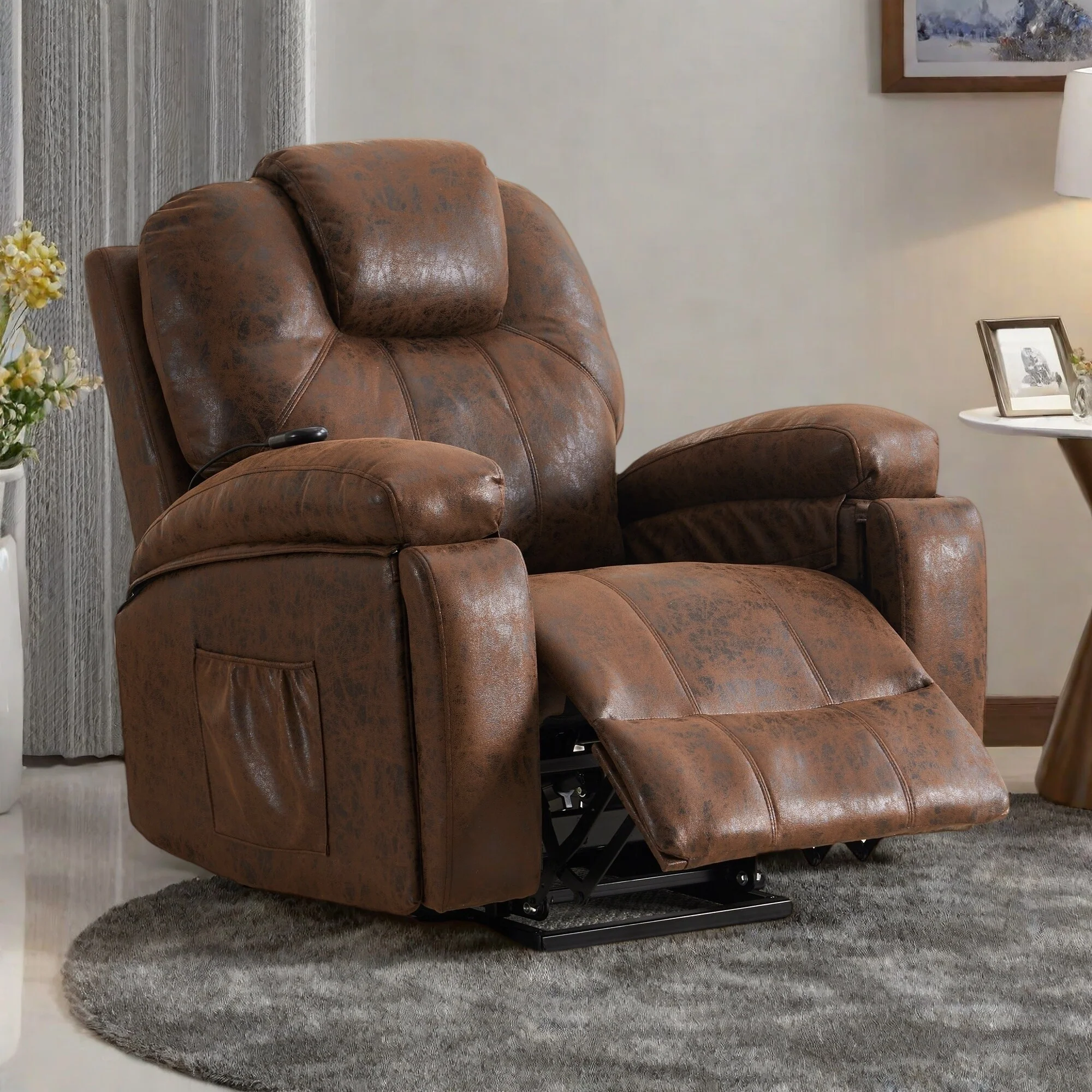 Oversized Power Lift Recliner Chair with Silent Electric Motor and Massage Function, Tool-Free Assembly