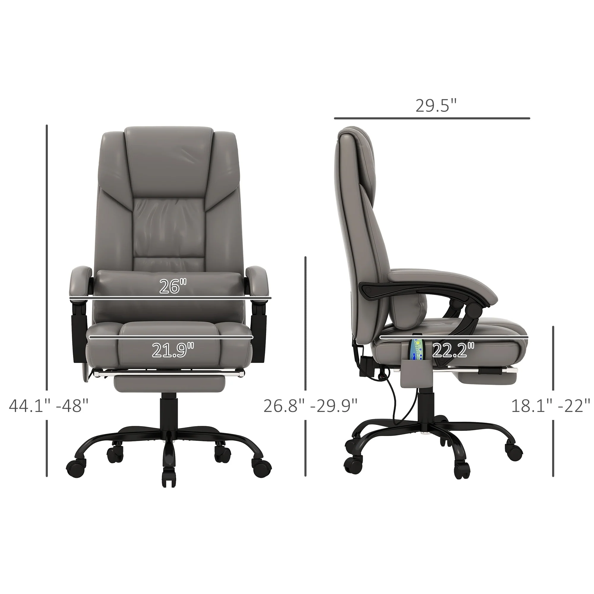 Executive Leather Desk Chair with 6-Point Massage, Adjustable Height, Reclining Back, Footrest & Remote Control