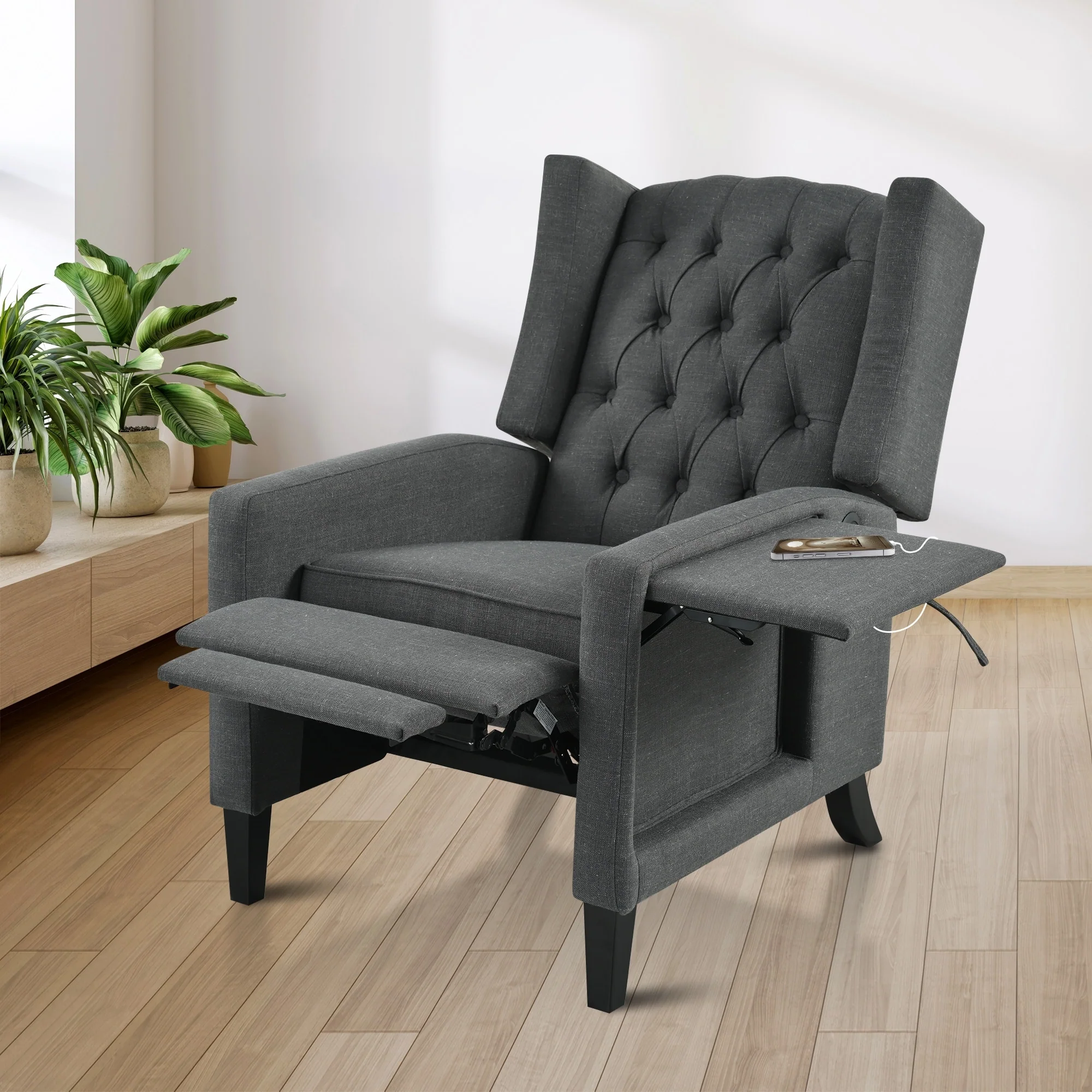 Pushback Recliner with Foldable Side Table & USB Ports