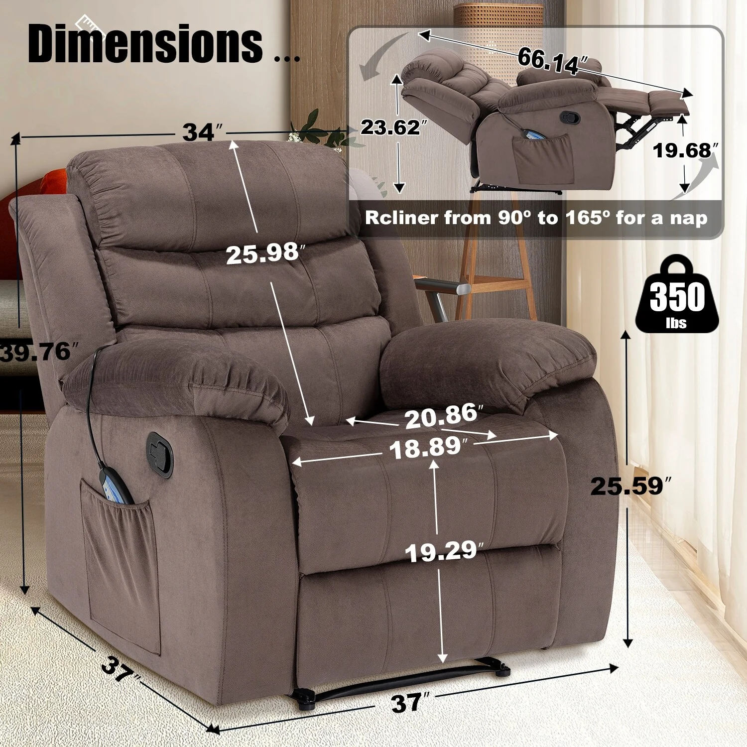 Soft Recliner Chair with Massage and Heat Function