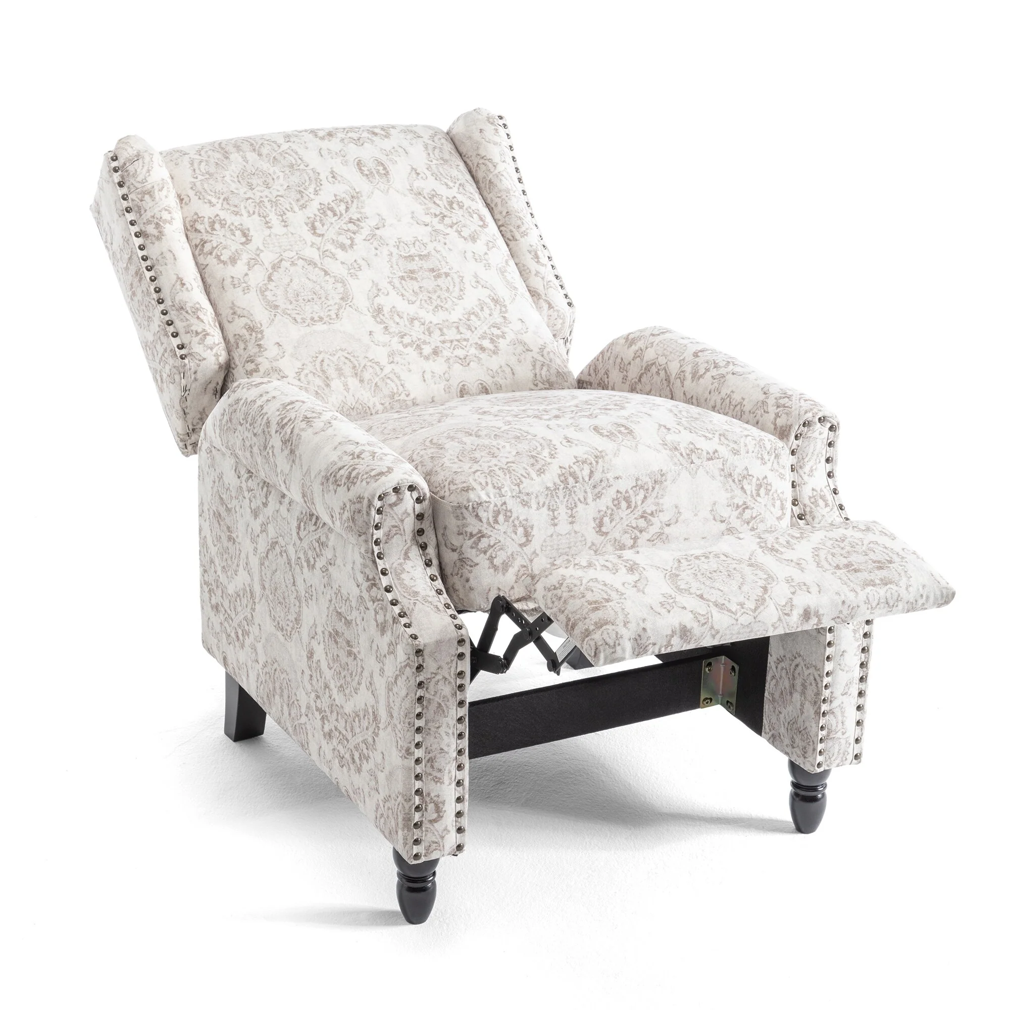 Linen Manual Upholstered Recliner with Wood Legs