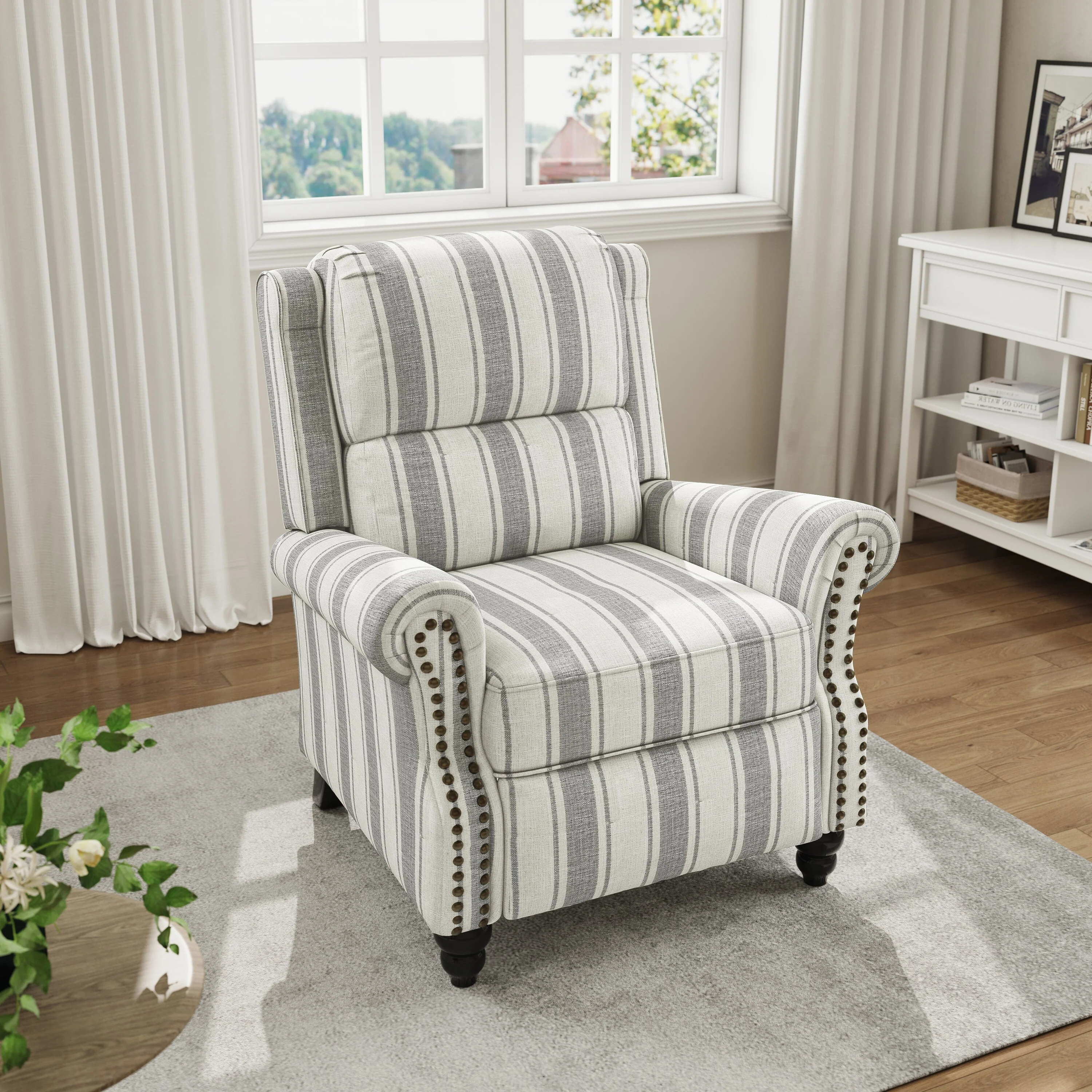 Mid-Century Nailhead PU Leather Linen Recliner