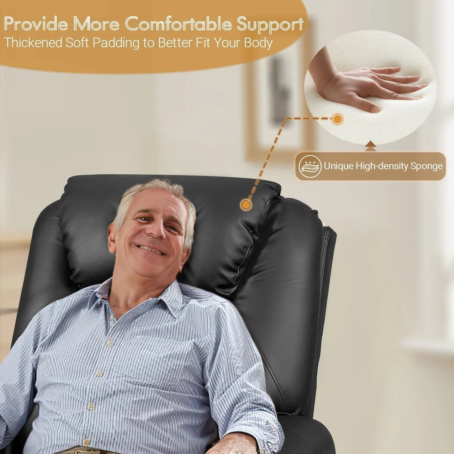 Furniwell Power Lift PU Leather Recliner with Massage and Heating