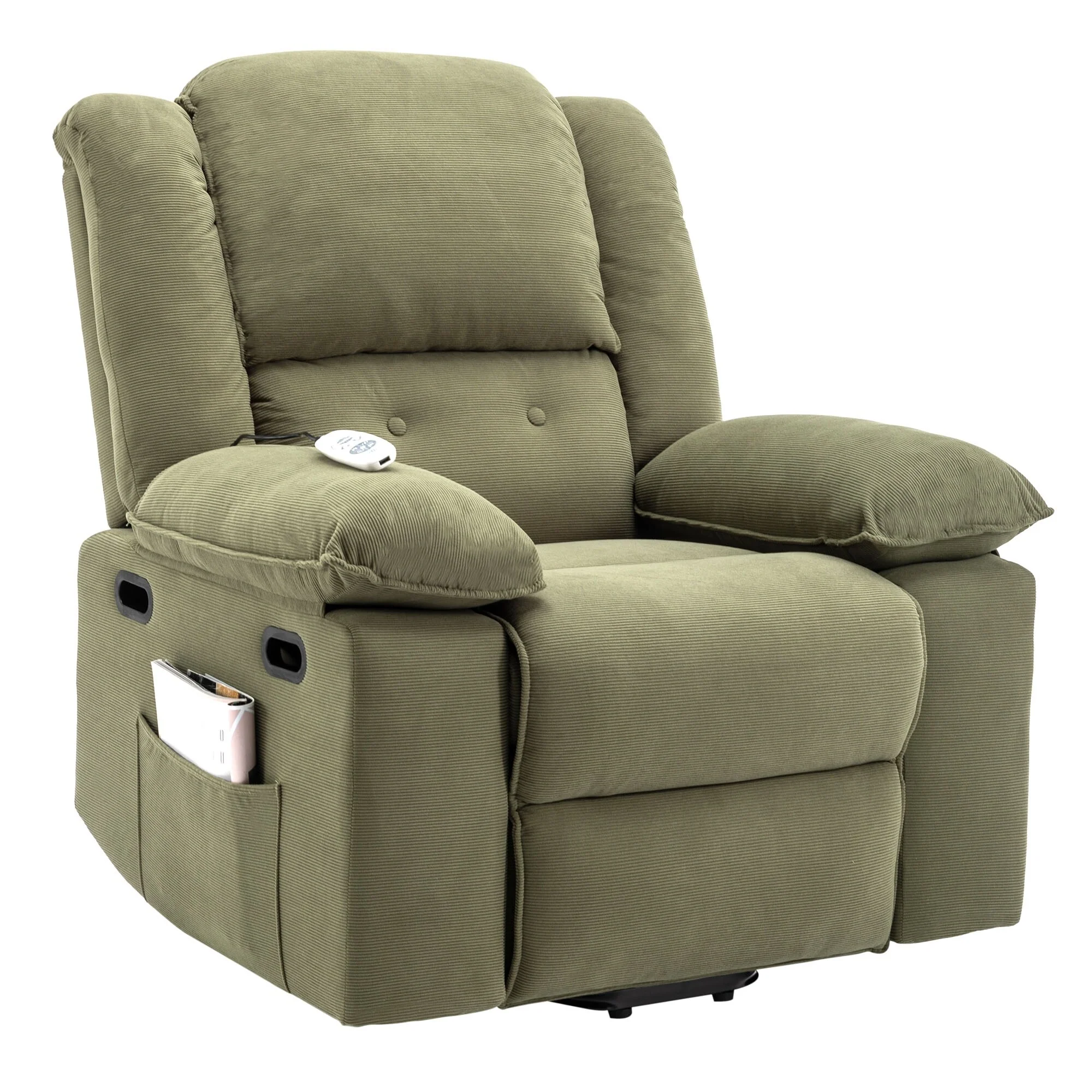 Beige Power Lift Recliner with Massage, Heating, Infinite Recline, Side Pockets, and Retractable Armrests