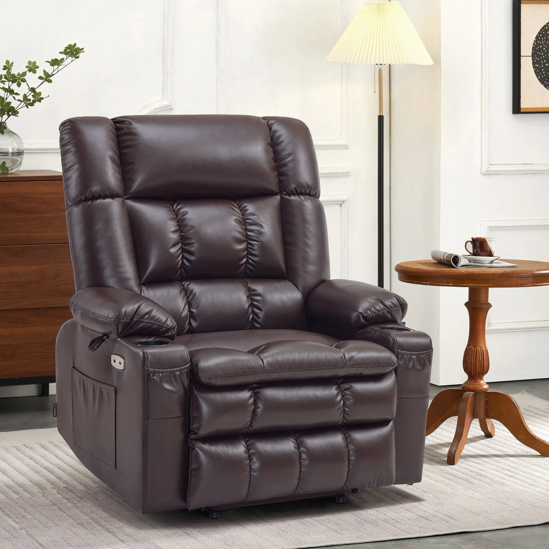 MCombo Dual Motor Power Lift Recliner Chair with Massage and Heat for Big People, Faux Leather R7891 (Large-Wide)